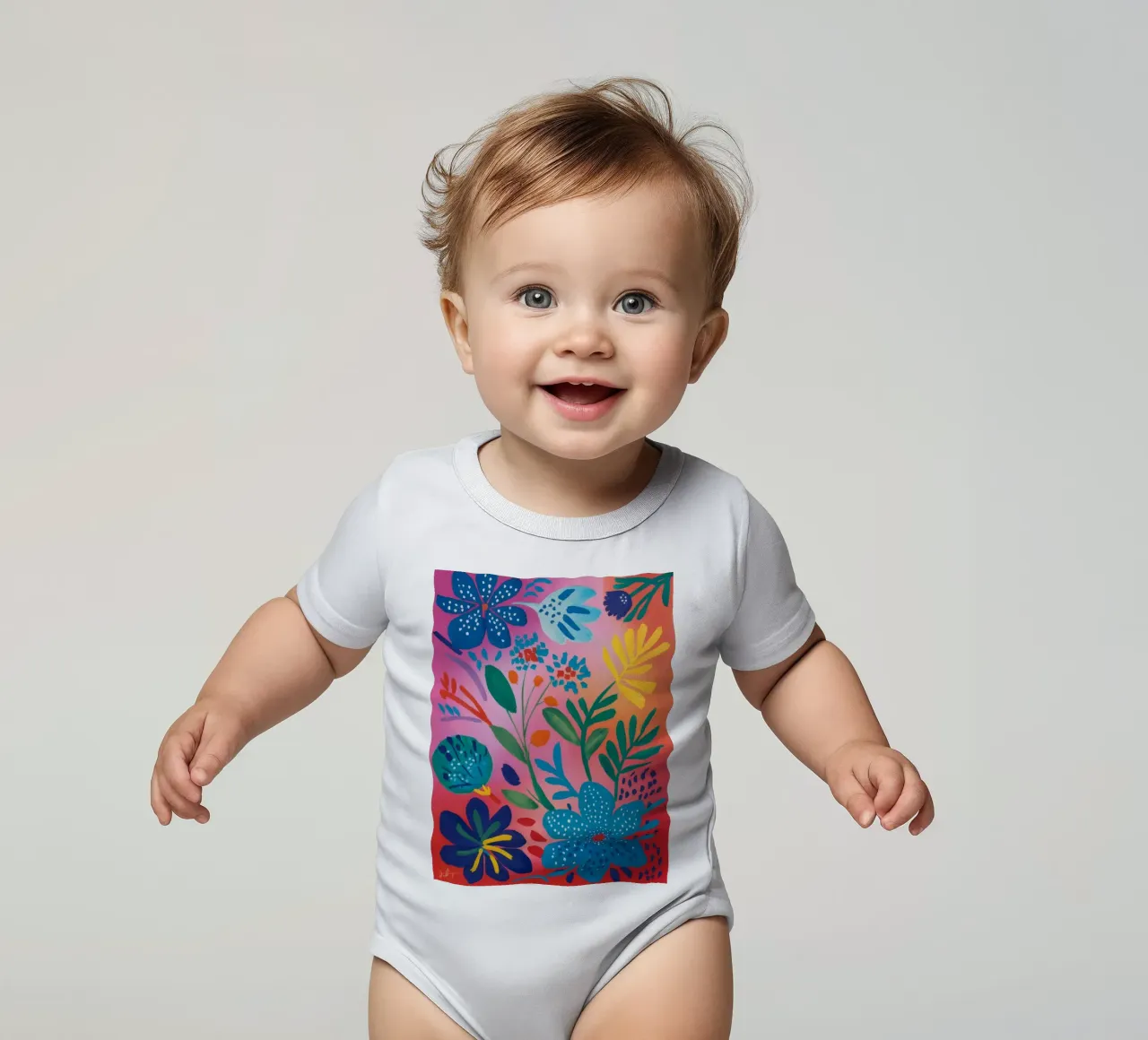 Oceanic Coral Dream short-sleeve baby romper by Zep Layers