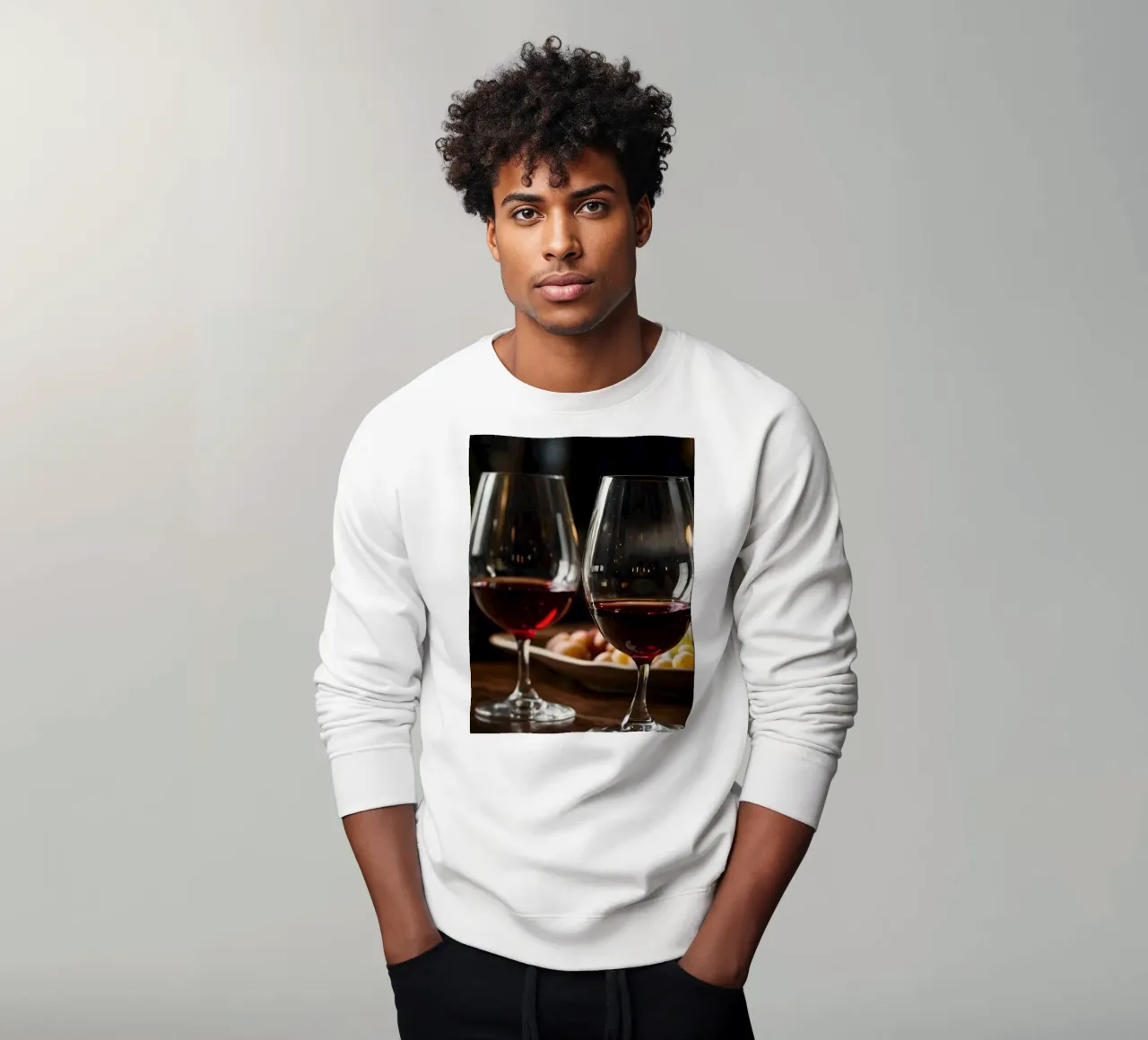 Eleganti bicchieri da vino rosso con uva in un bar accogliente felpa da DesignDoodle