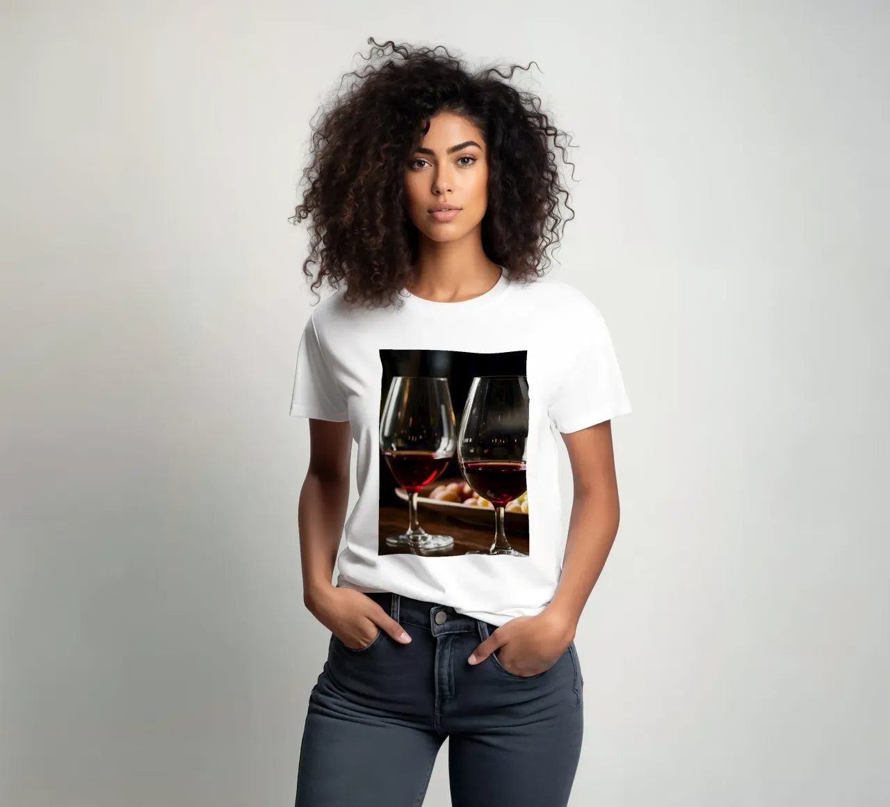 Eleganti bicchieri da vino rosso con uva in un bar accogliente t-shirt da DesignDoodle