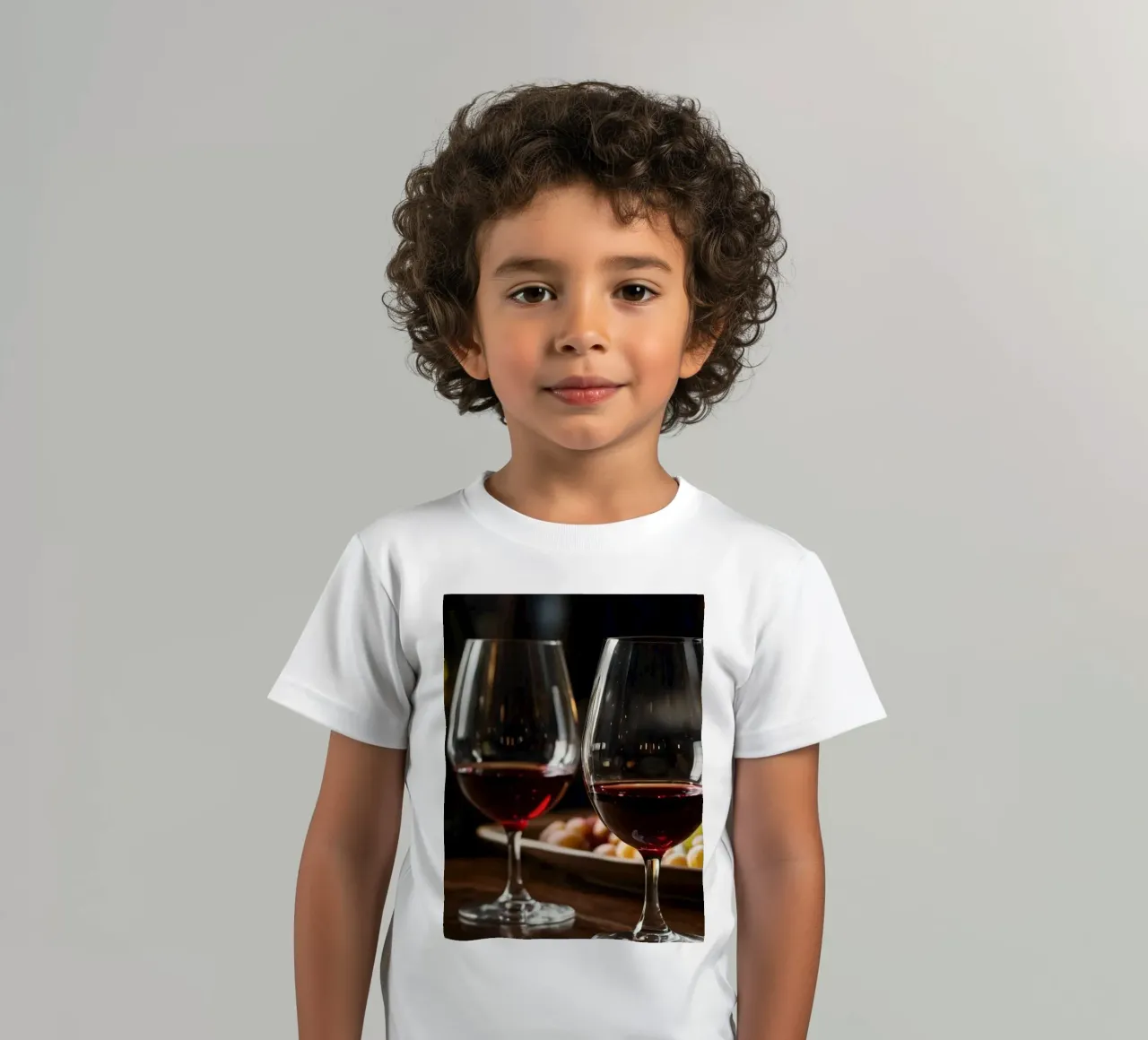 Eleganti bicchieri da vino rosso con uva in un bar accogliente t-shirt bambini da DesignDoodle