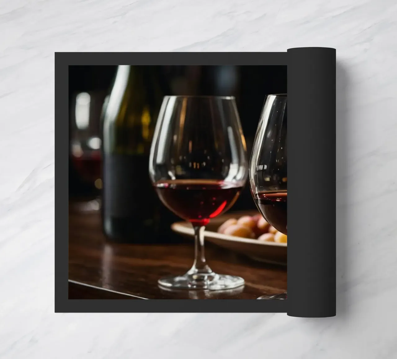 Eleganti bicchieri da vino rosso con uva in un bar accogliente zerbino da DesignDoodle