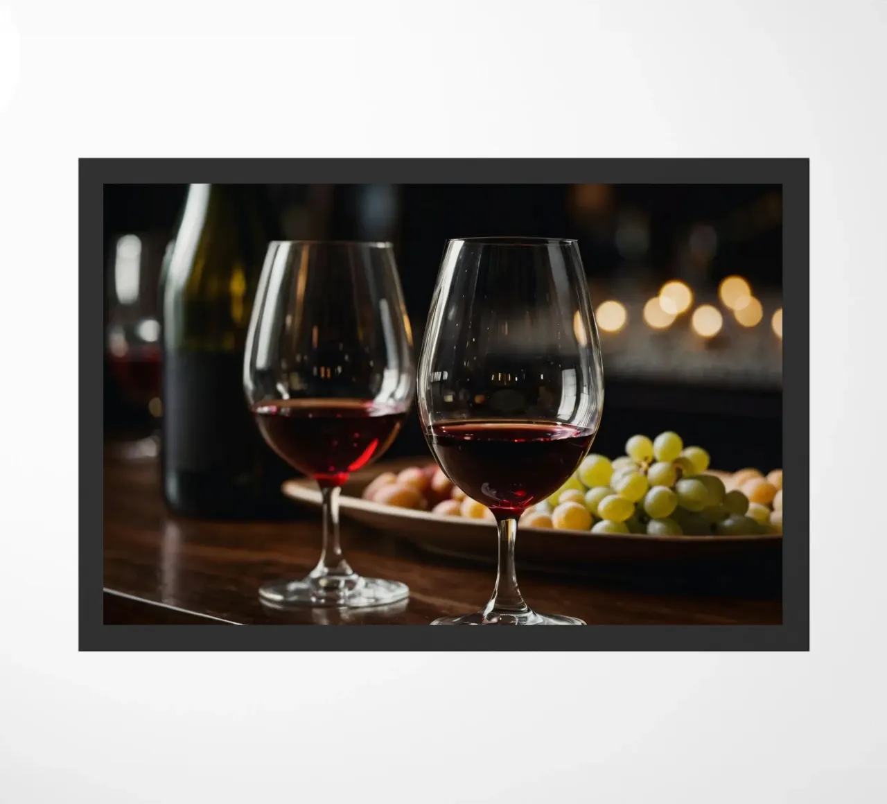 Eleganti bicchieri da vino rosso con uva in un bar accogliente zerbino da DesignDoodle