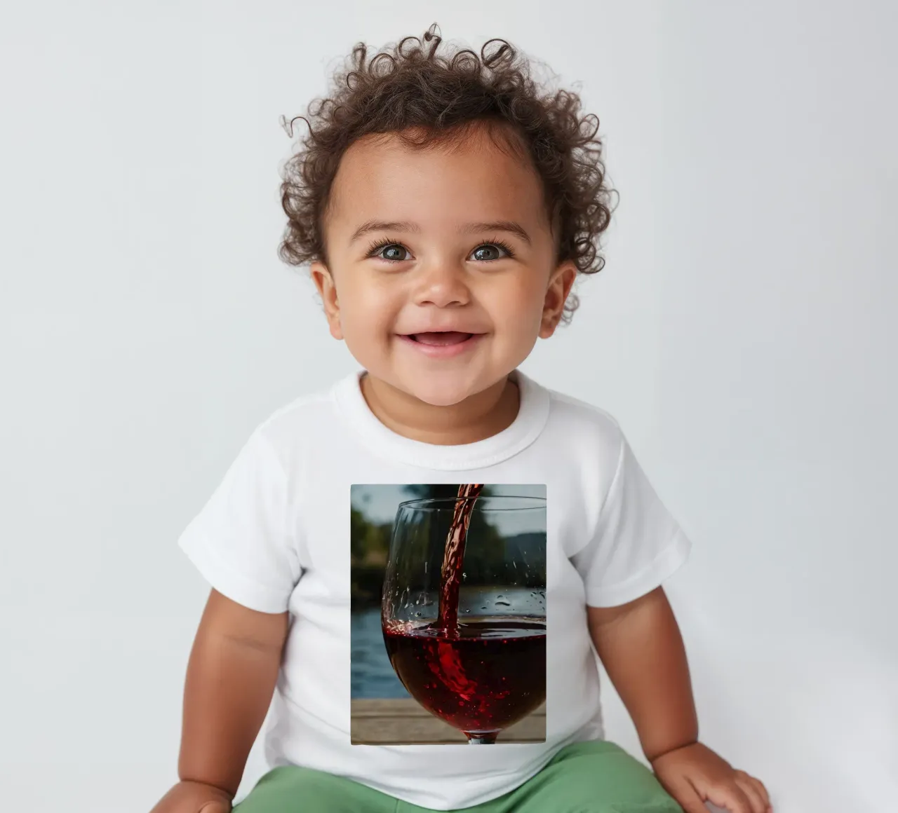 Versare del vino rosso in un bicchiere accanto a un lago tranquillo, al sole. maglietta neonato da DesignDoodle