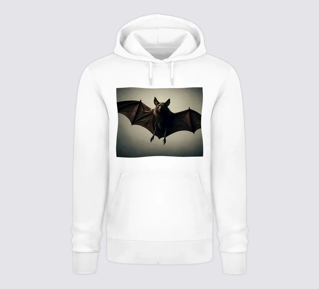 Un pipistrello sospeso a mezz'aria che mette in mostra la sua impressionante apertura alare felpa con cappuccio da DesignDoodle