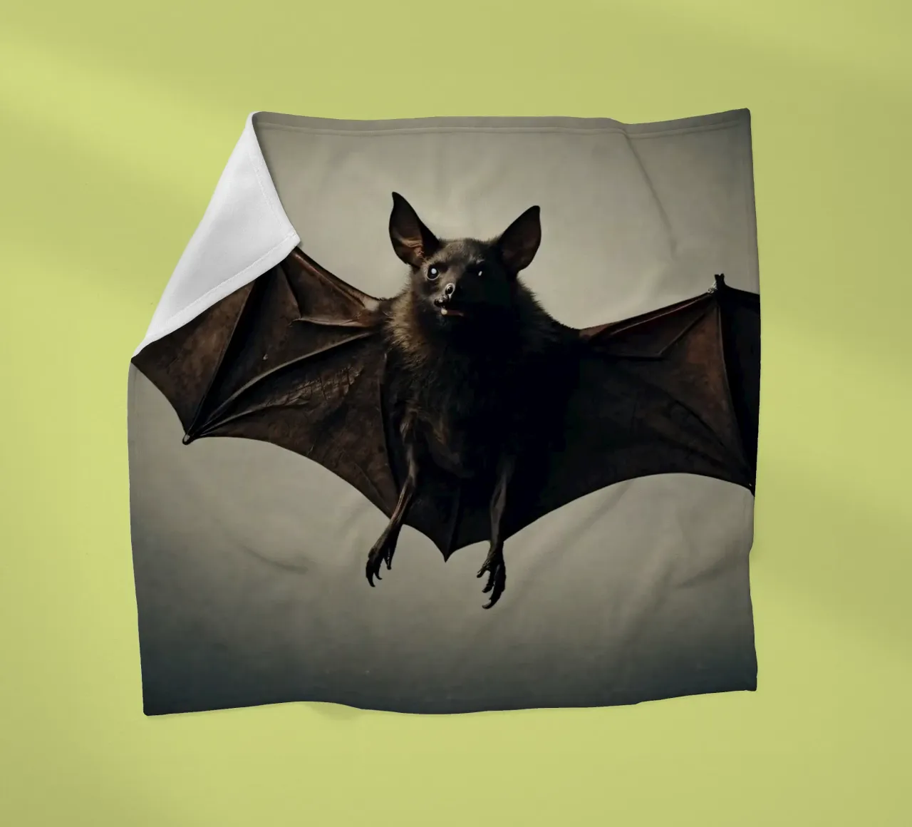 Un pipistrello sospeso a mezz'aria che mette in mostra la sua impressionante apertura alare coperta in pile da DesignDoodle