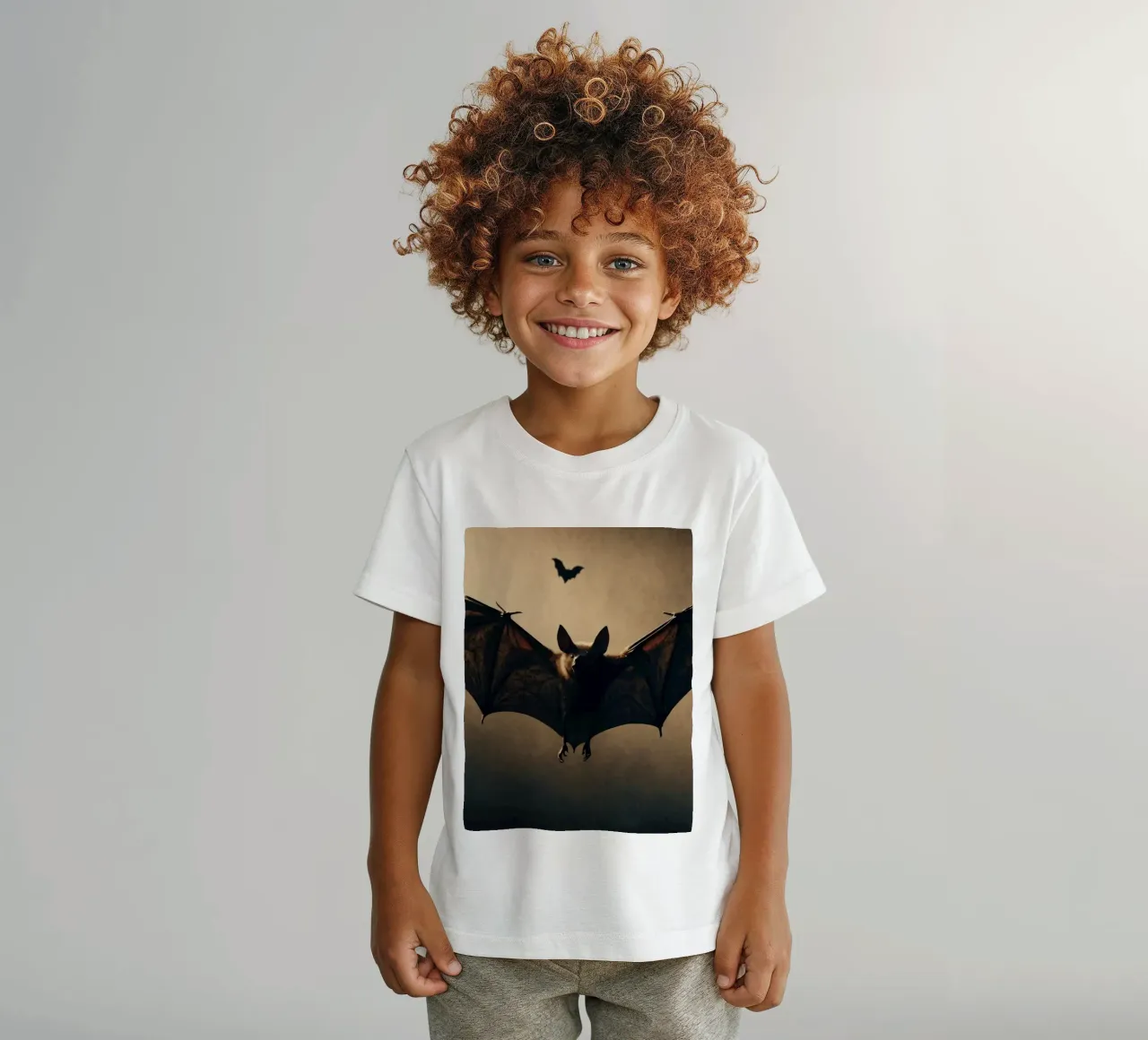Bats flying in the twilight sky over a dark landscape during kids t-shirt by DesignDoodle