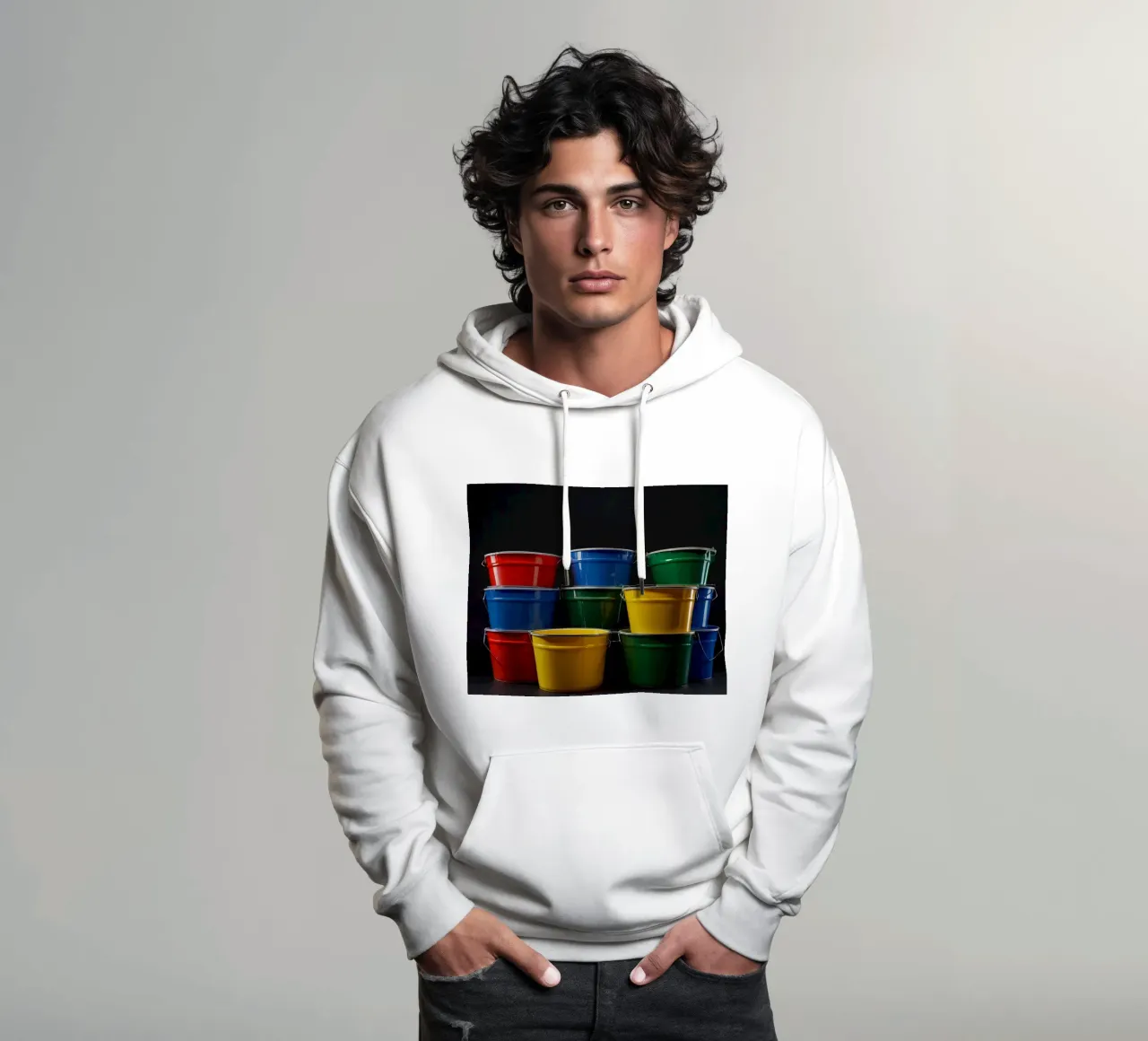 Secchi colorati impilati in una disposizione creativa felpa con cappuccio da DesignDoodle