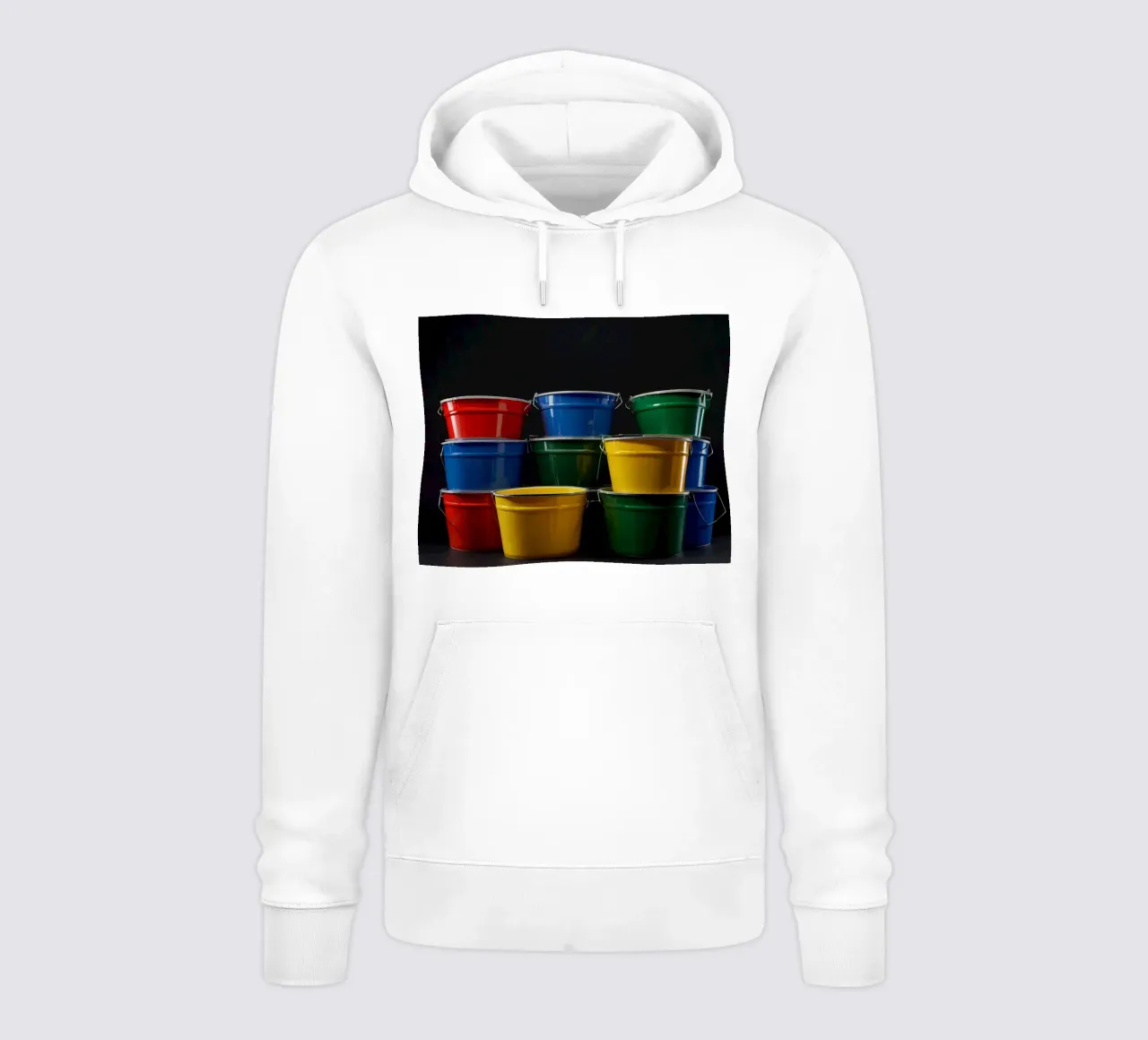 Secchi colorati impilati in una disposizione creativa felpa con cappuccio da DesignDoodle
