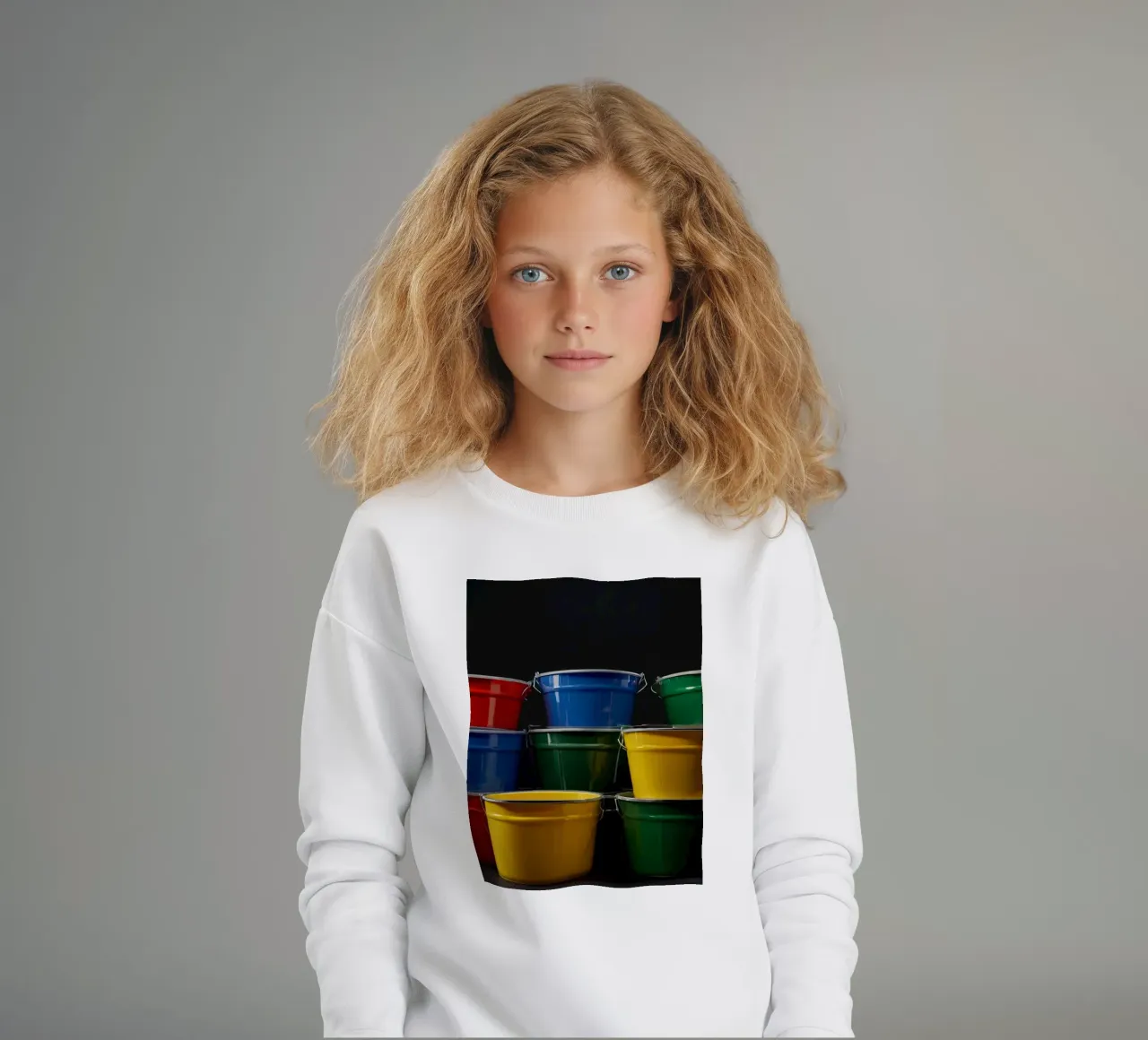 Secchi colorati impilati in una disposizione creativa felpa bambino da DesignDoodle