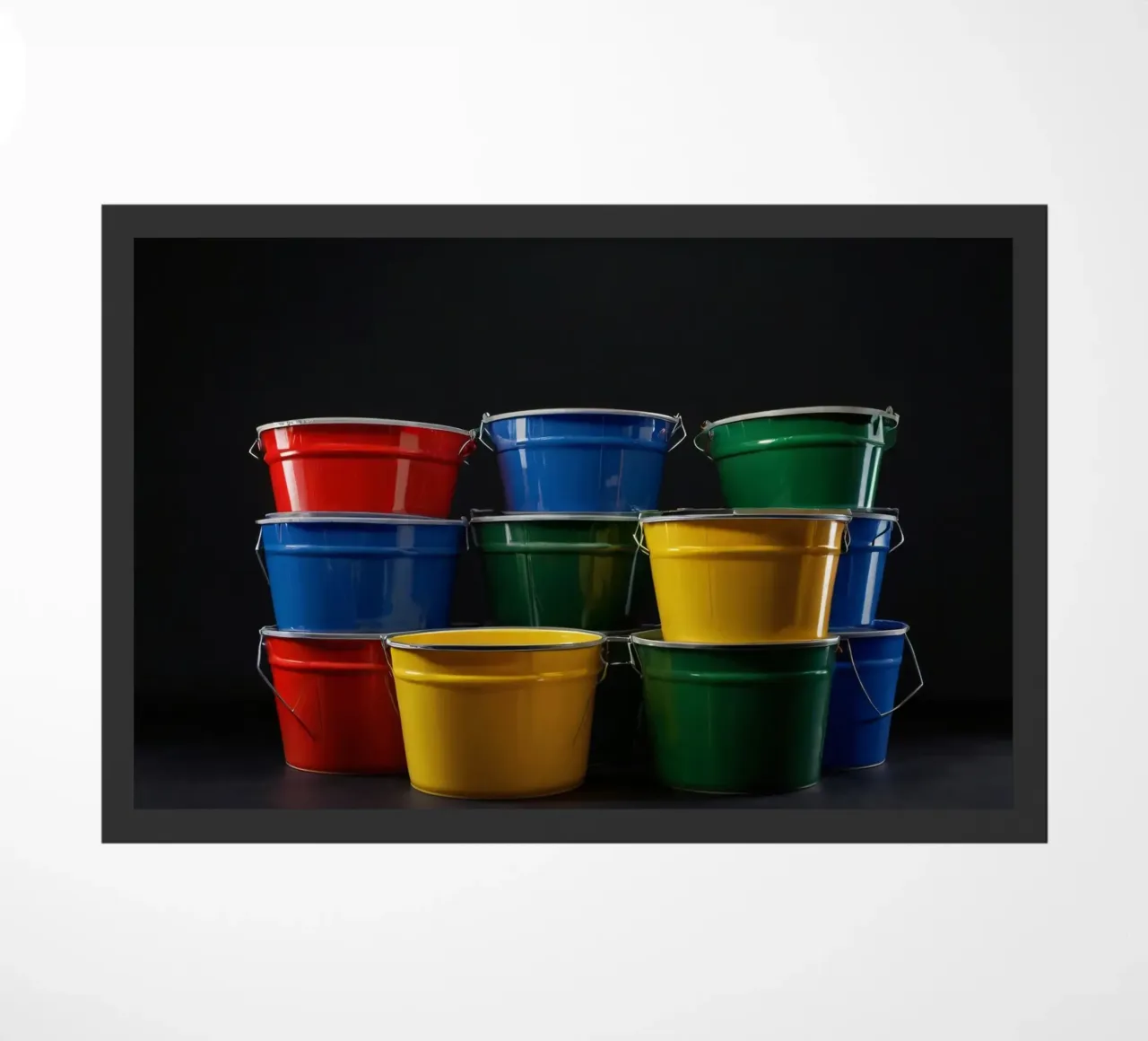 Secchi colorati impilati in una disposizione creativa zerbino da DesignDoodle