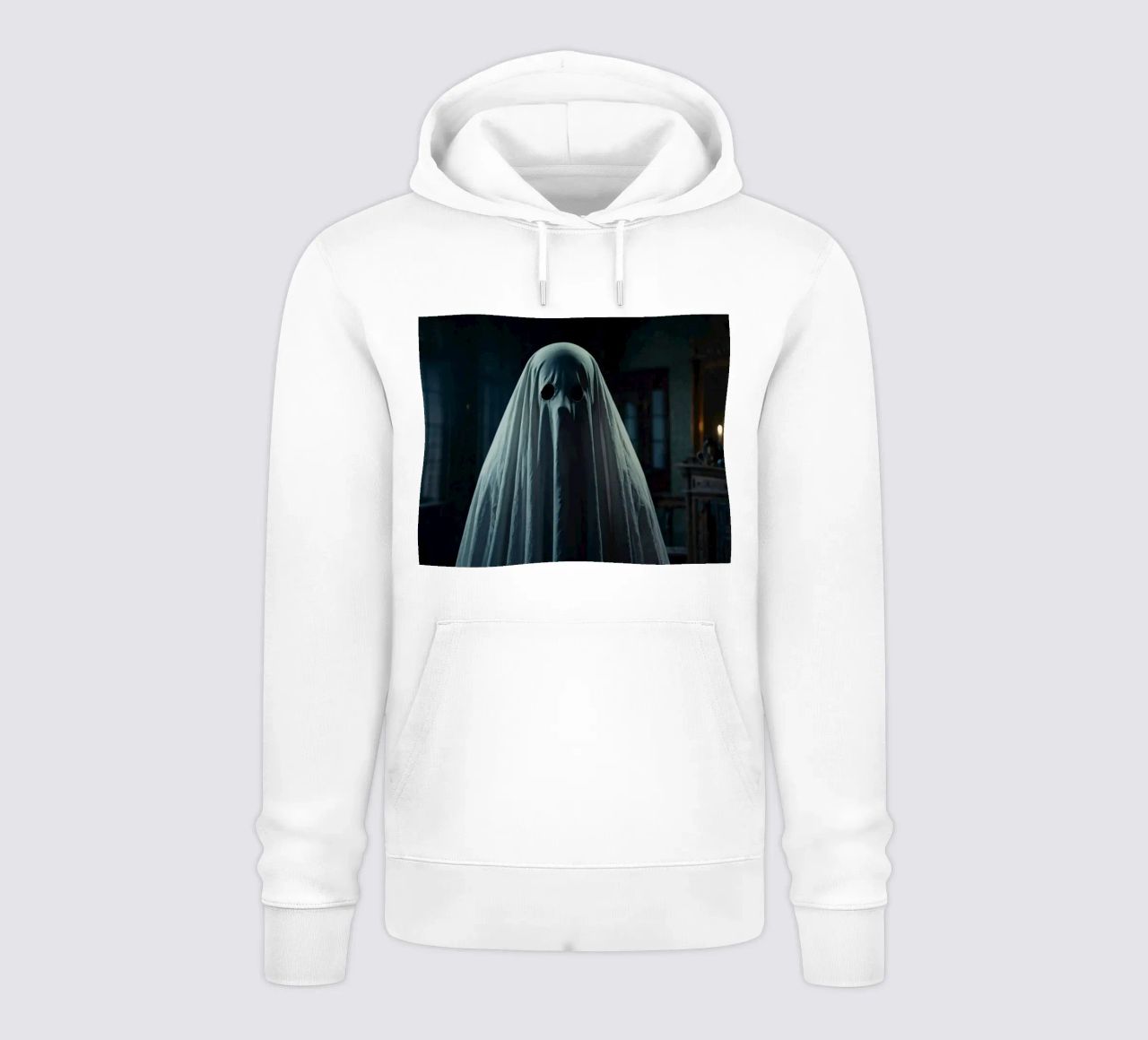 un fantasma spaventoso si trova in una stanza scarsamente illuminata e piena di ombre felpa con cappuccio da DesignDoodle