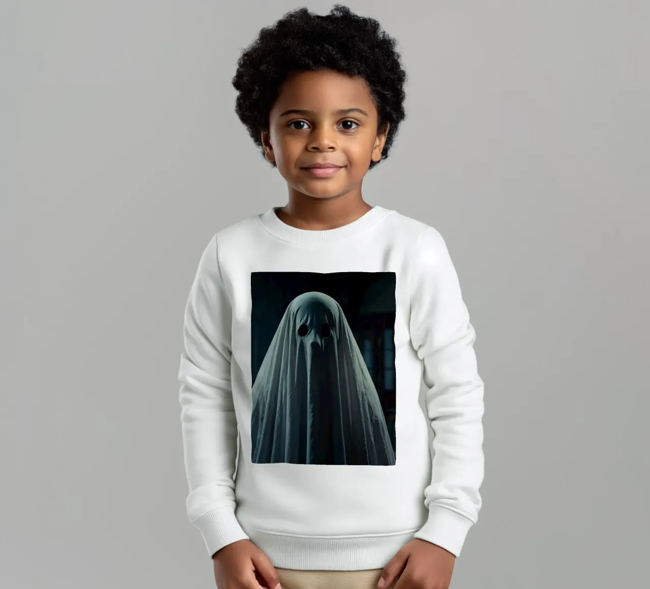 un fantasma spaventoso si trova in una stanza scarsamente illuminata e piena di ombre felpa bambino da DesignDoodle