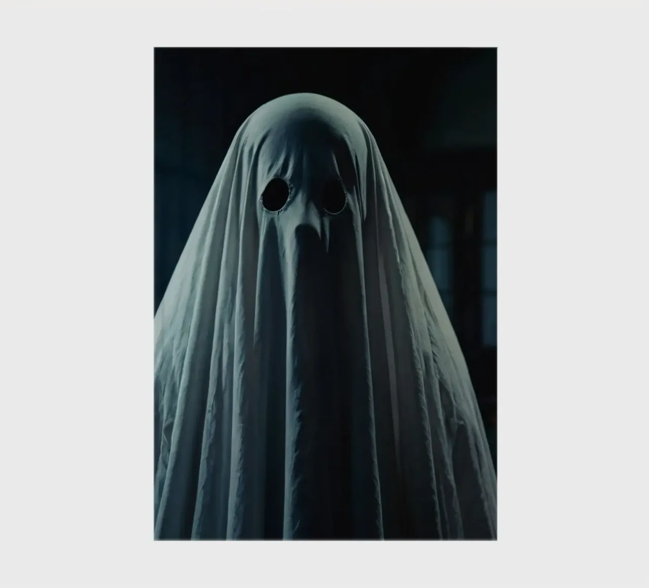 scary ghost stands in a dimly lit room filled with shadows notebook by DesignDoodle
