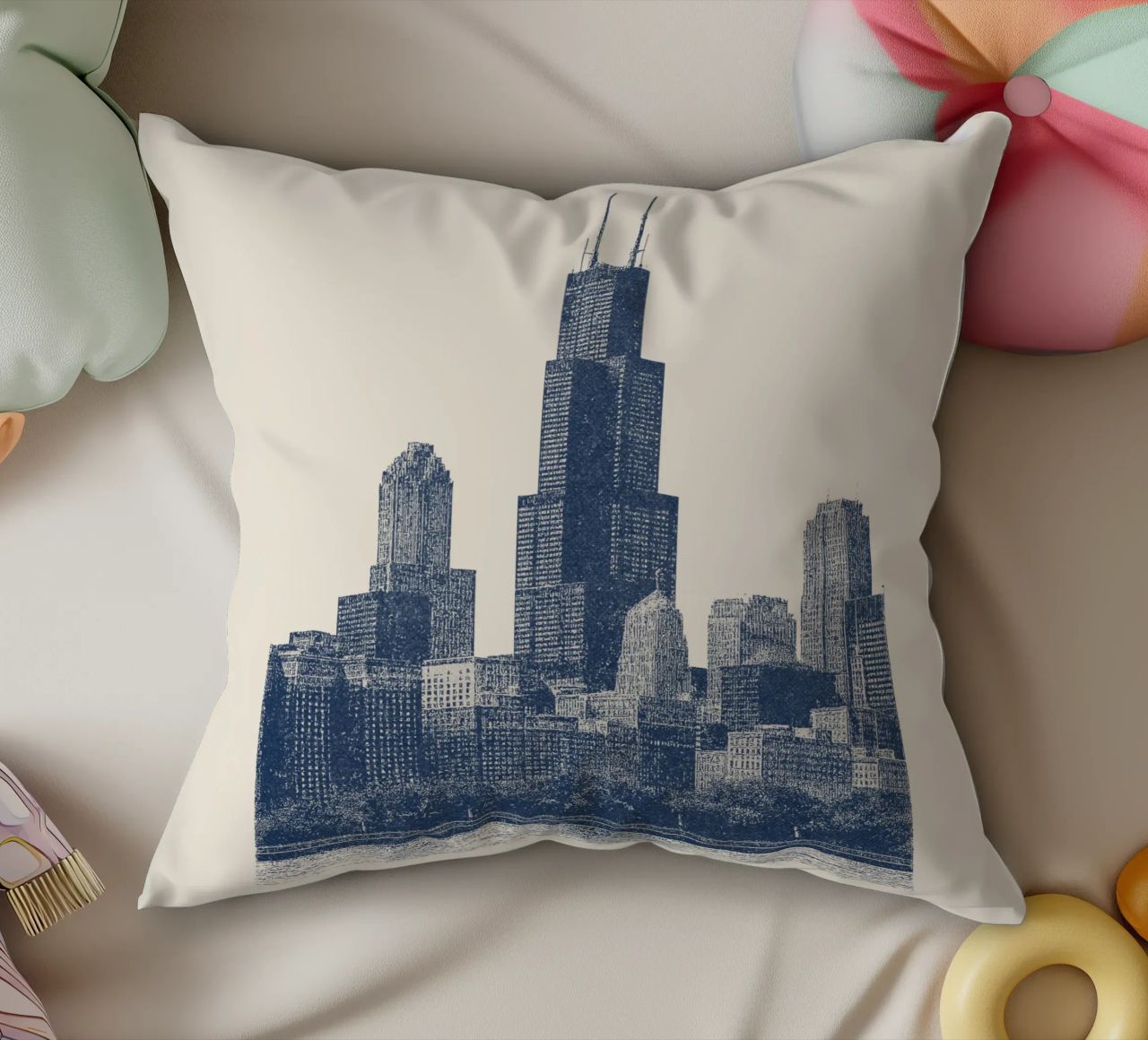 Sears Tower Style – Linocut Series cuscino da Studio Mooodz