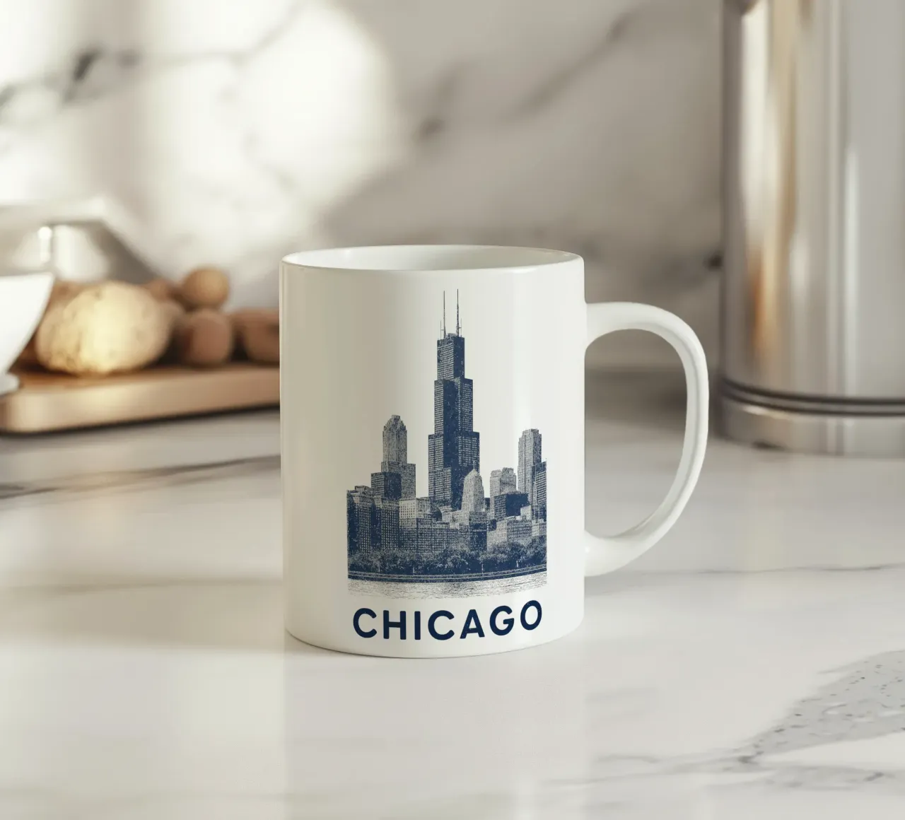 Sears Tower Style – Linocut Series keramische mok van Studio Mooodz