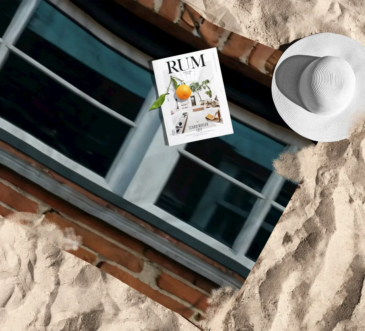 white framed window set in a rustic red brick wall beach towel by DesignDoodle