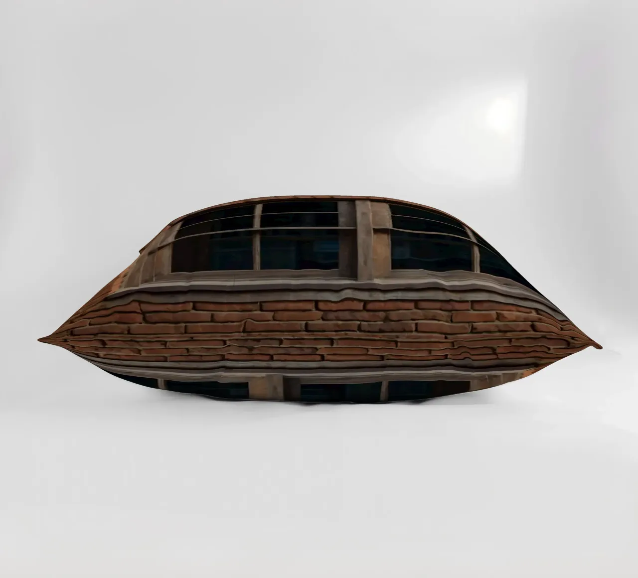 Rustic wooden window framed by red brick wall in an urban se decorative cushion by DesignDoodle