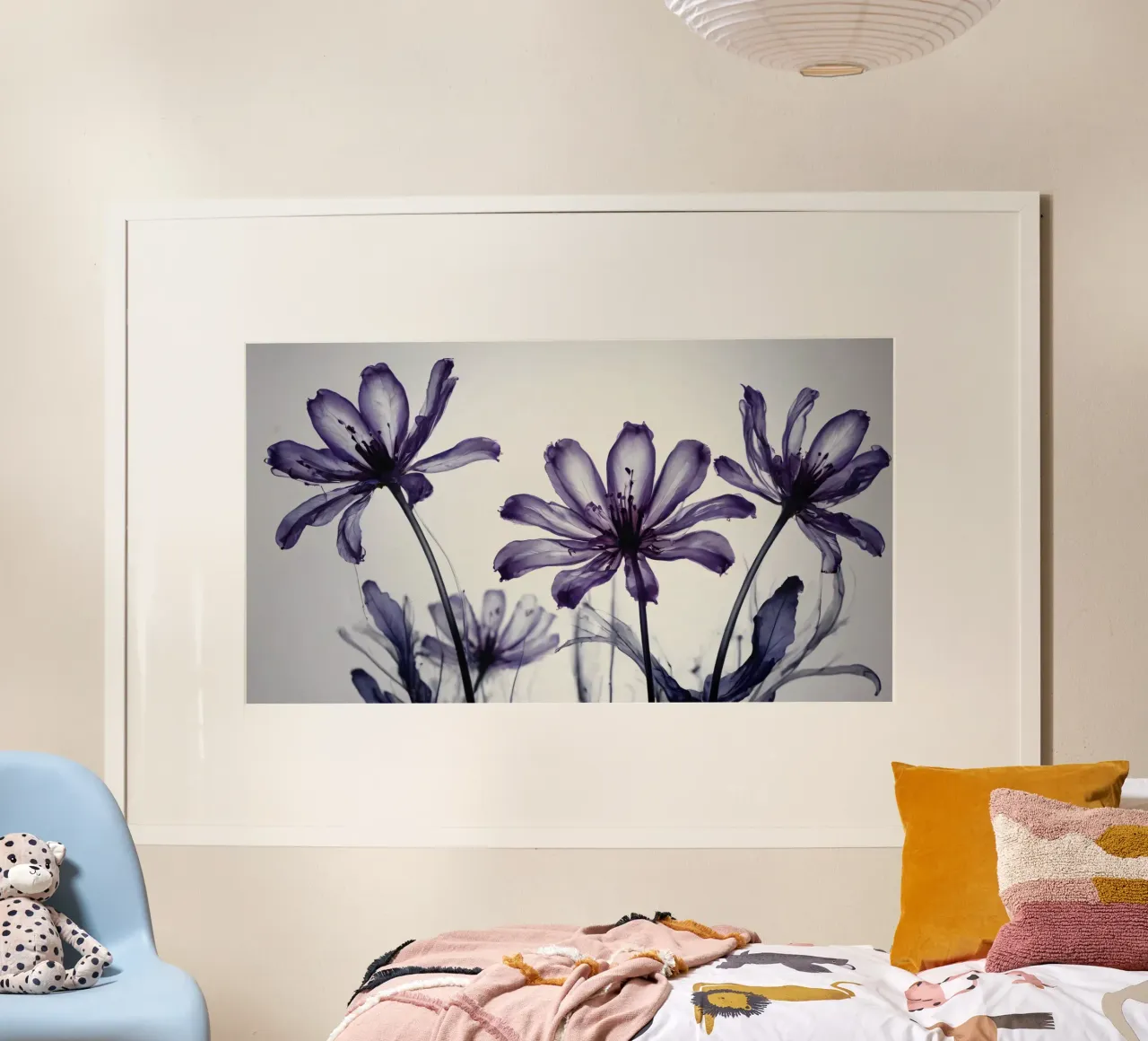Delicati fiori viola stagliati su uno sfondo chiaro poster da DesignDoodle