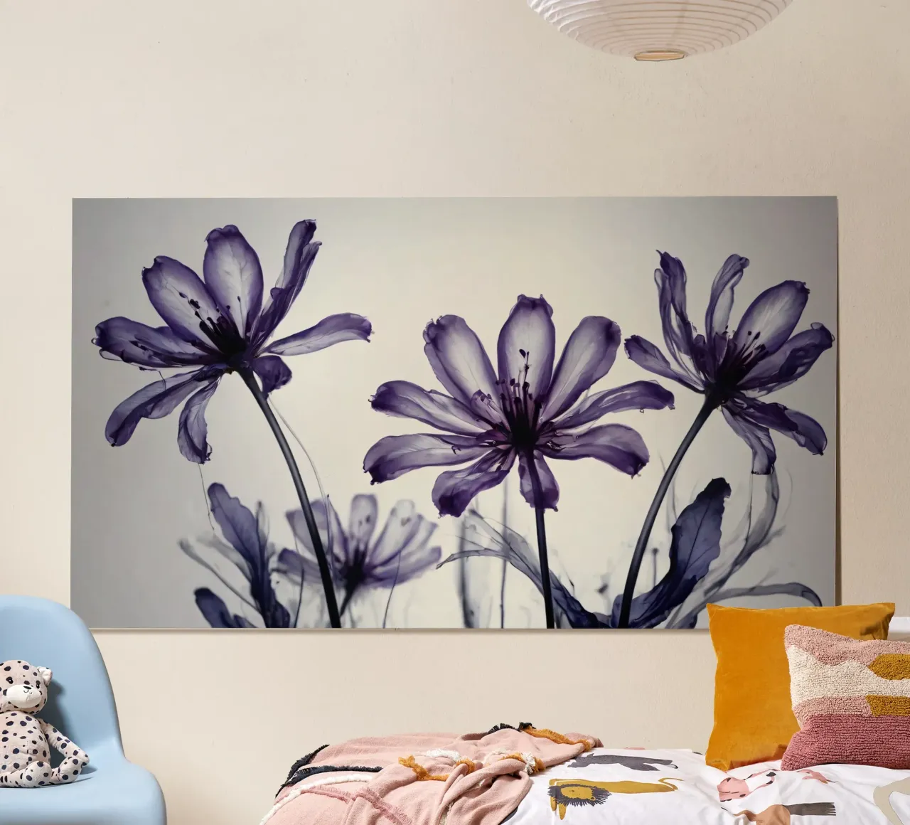 Delicati fiori viola stagliati su uno sfondo chiaro poster da DesignDoodle