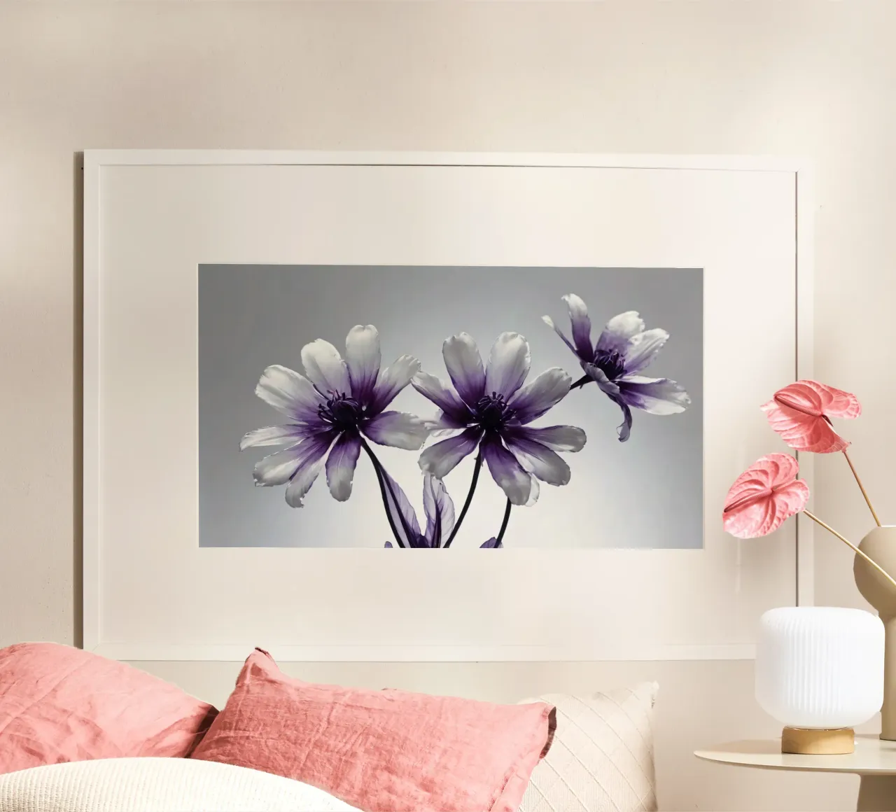 Delicati fiori bianchi e viola con uno sfondo morbido poster da DesignDoodle