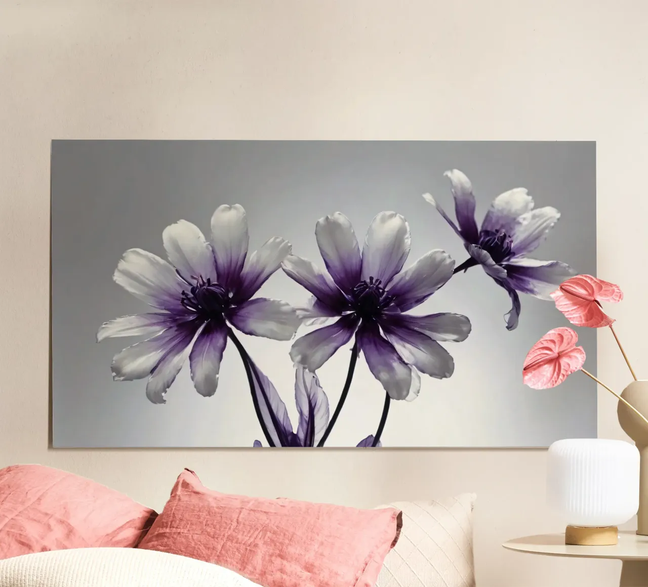 Delicati fiori bianchi e viola con uno sfondo morbido poster da DesignDoodle