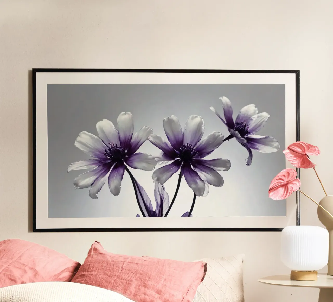 Delicati fiori bianchi e viola con uno sfondo morbido poster da DesignDoodle