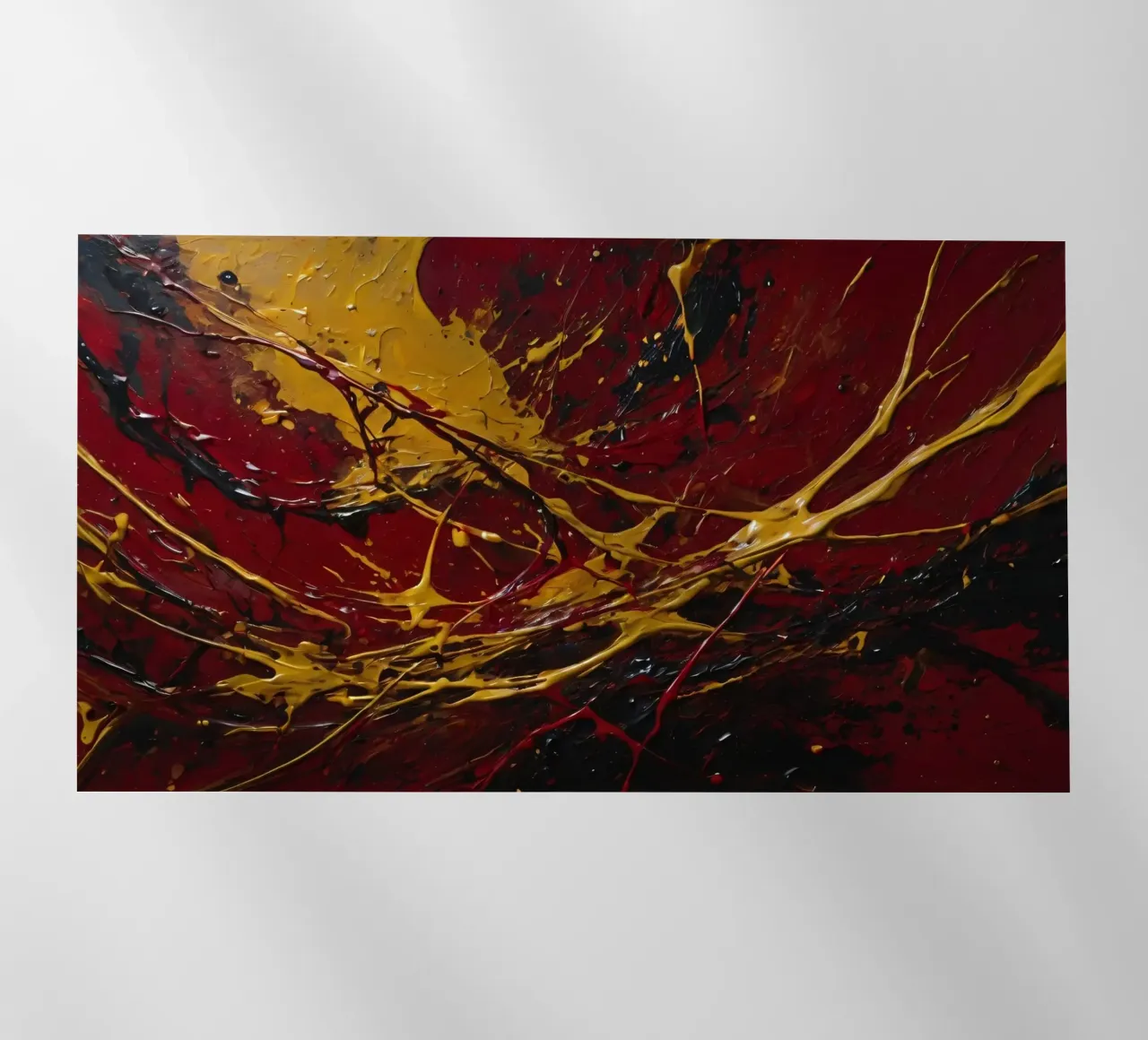 abstract painting featuring dynamic splashes of red, black backlit film by DesignDoodle