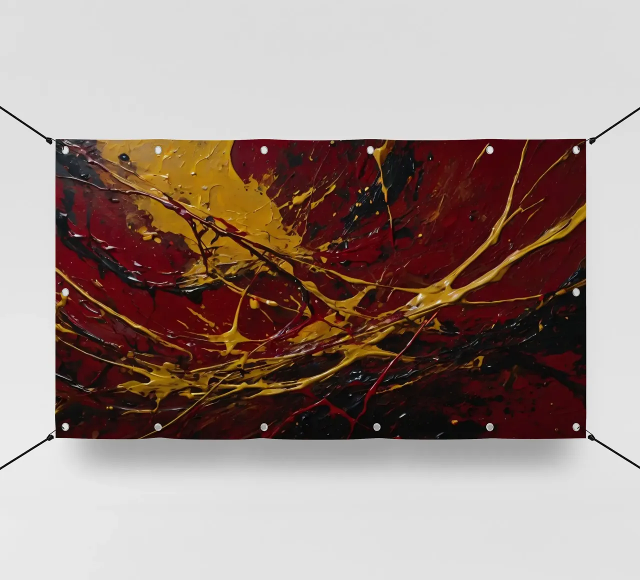 pittura astratta con spruzzi dinamici di rosso, nero telo in pvc da DesignDoodle