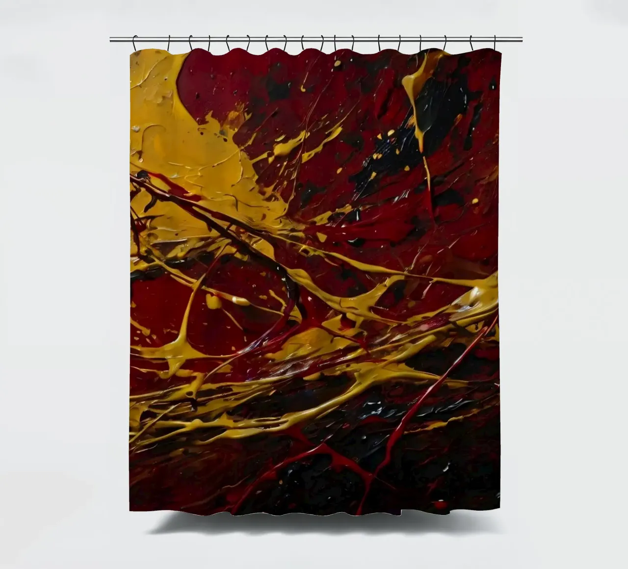 abstrakte Malerei mit dynamischen Spritzern in Rot, Schwarz Duschvorhang von DesignDoodle