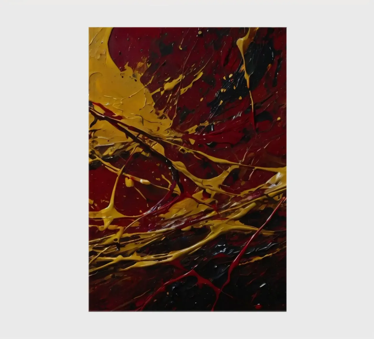 abstract painting featuring dynamic splashes of red, black notebook by DesignDoodle