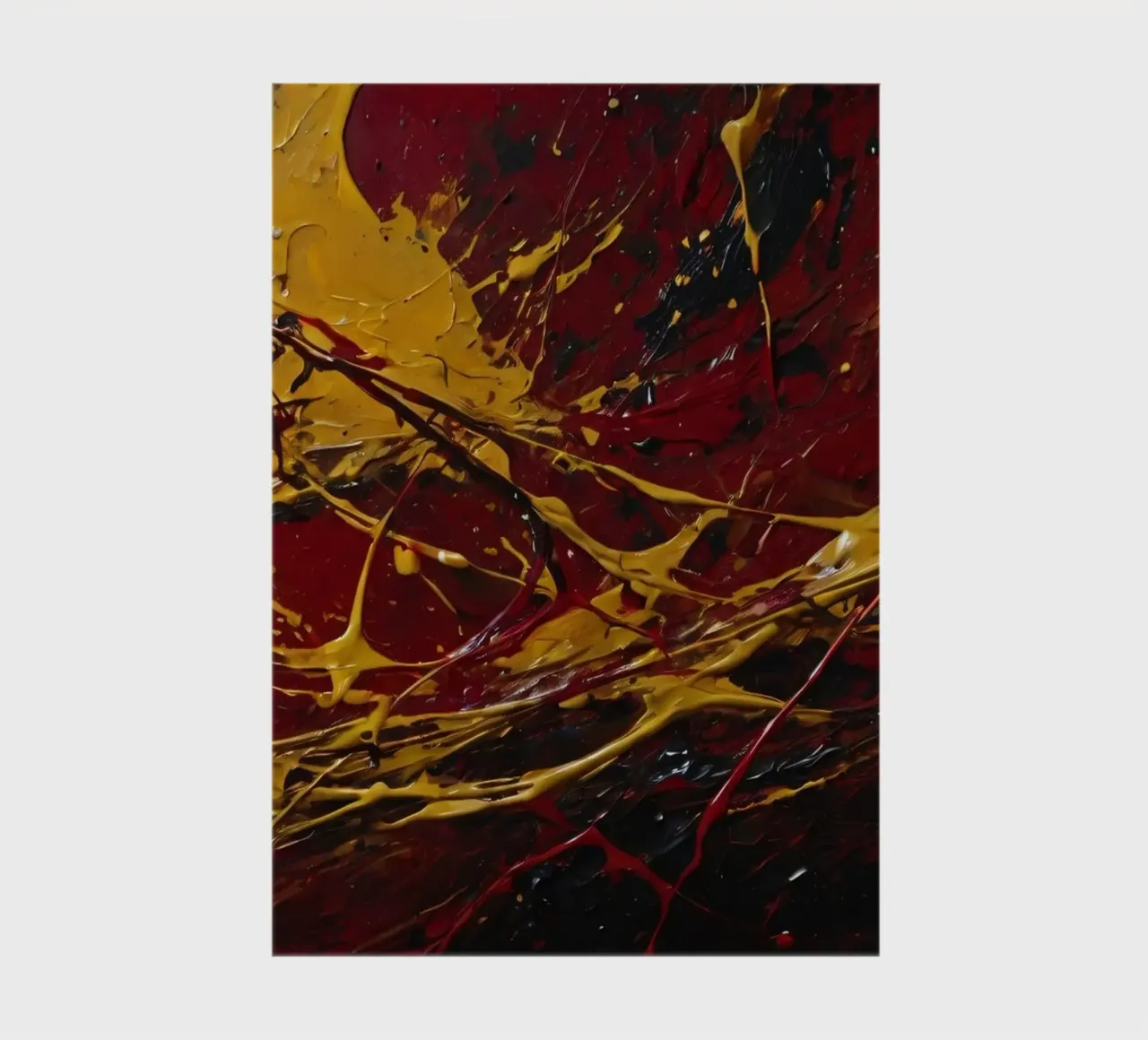 abstract painting featuring dynamic splashes of red, black notebook by DesignDoodle