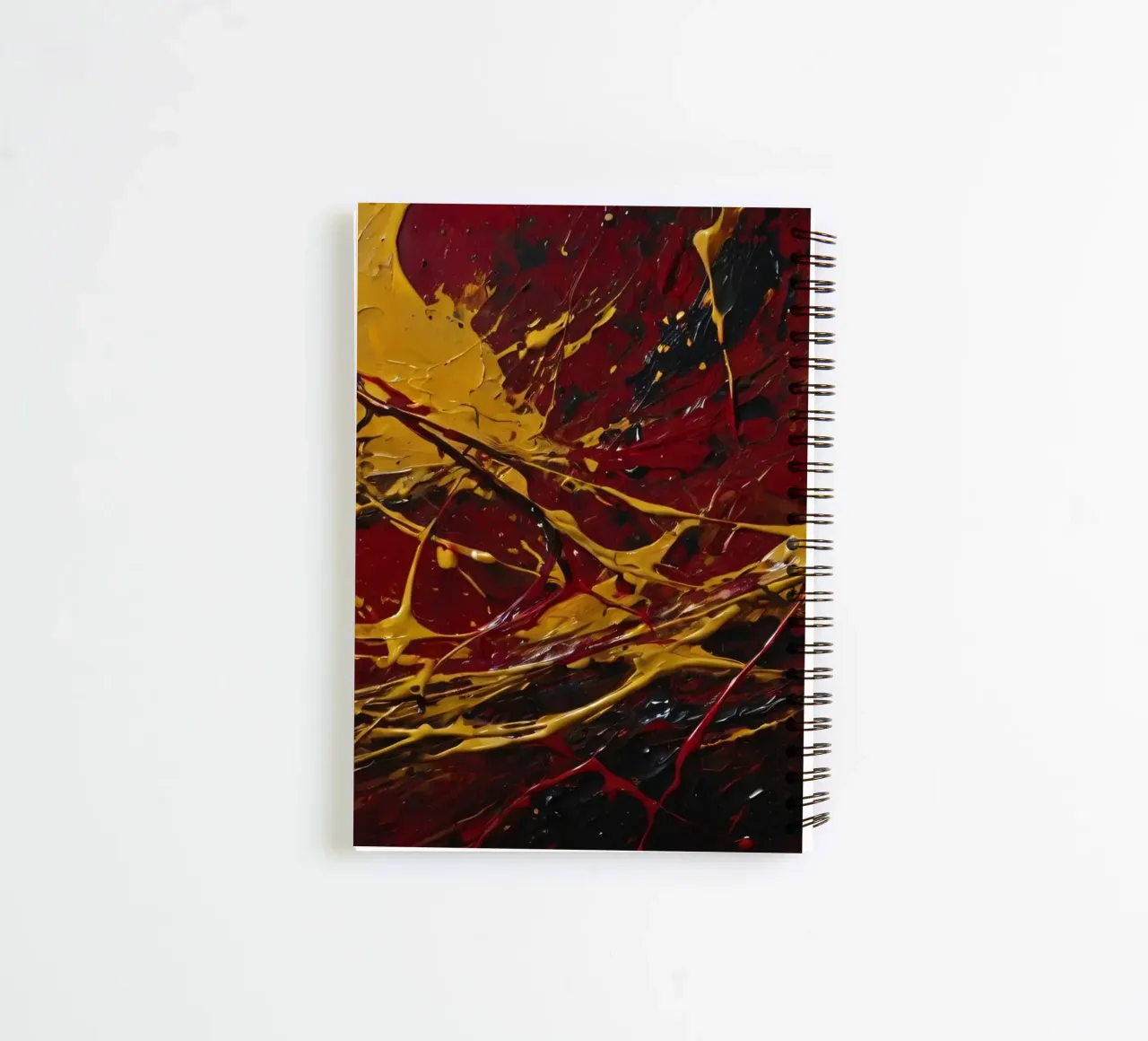 abstract painting featuring dynamic splashes of red, black spiral notebook by DesignDoodle
