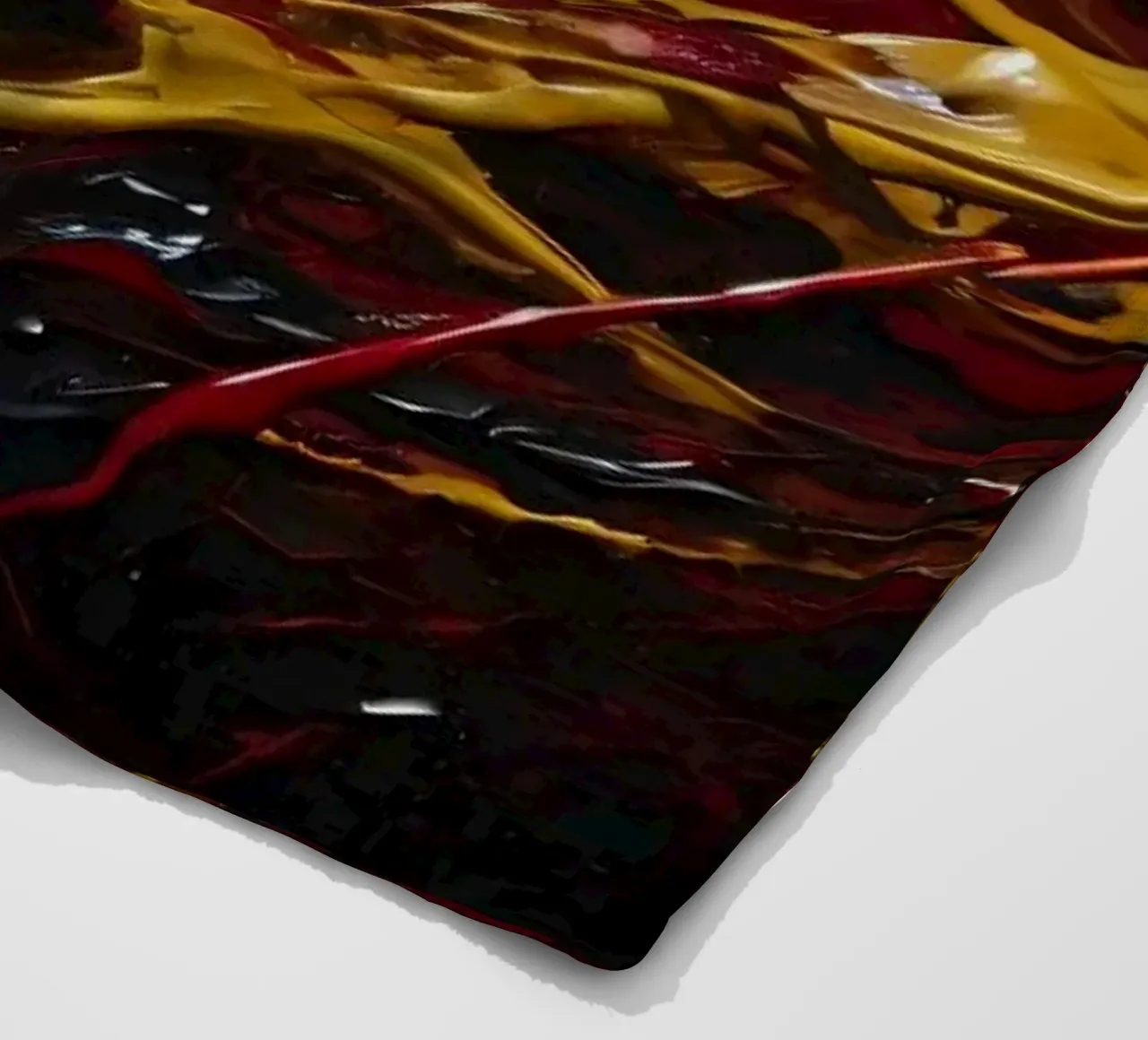 abstract painting featuring dynamic splashes of red, black fleece blanket by DesignDoodle