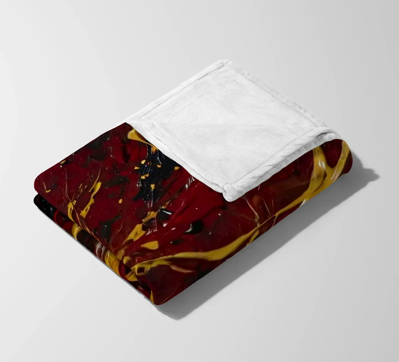 abstract painting featuring dynamic splashes of red, black fleece blanket by DesignDoodle