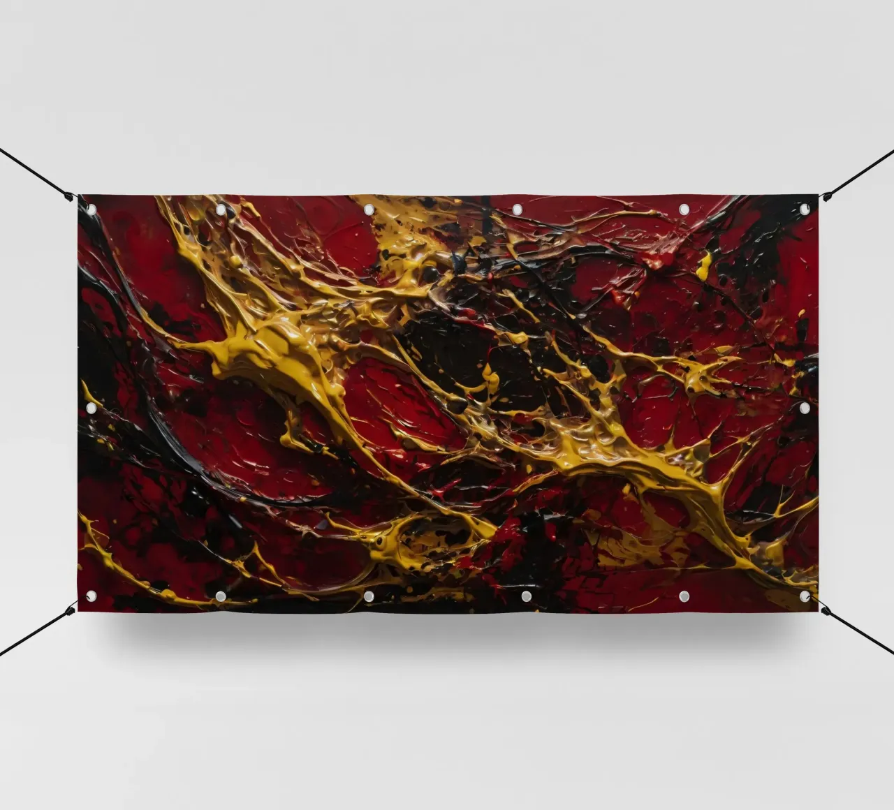 Opera d'arte espressionista astratta con colori vivaci rosso e nero, telo in pvc da DesignDoodle