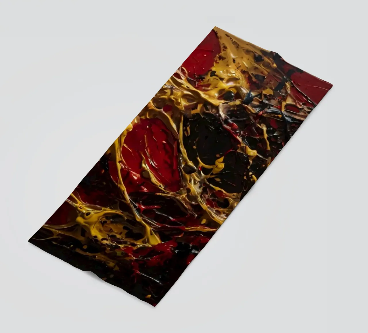 Abstract expressionist artwork featuring vibrant red, black, beach towel by DesignDoodle