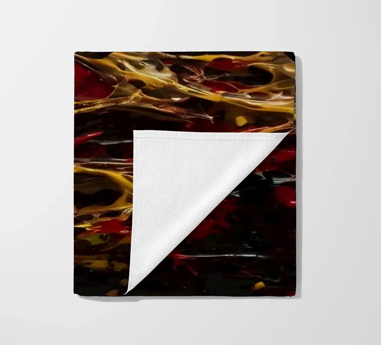Abstract expressionist artwork featuring vibrant red, black, beach towel by DesignDoodle