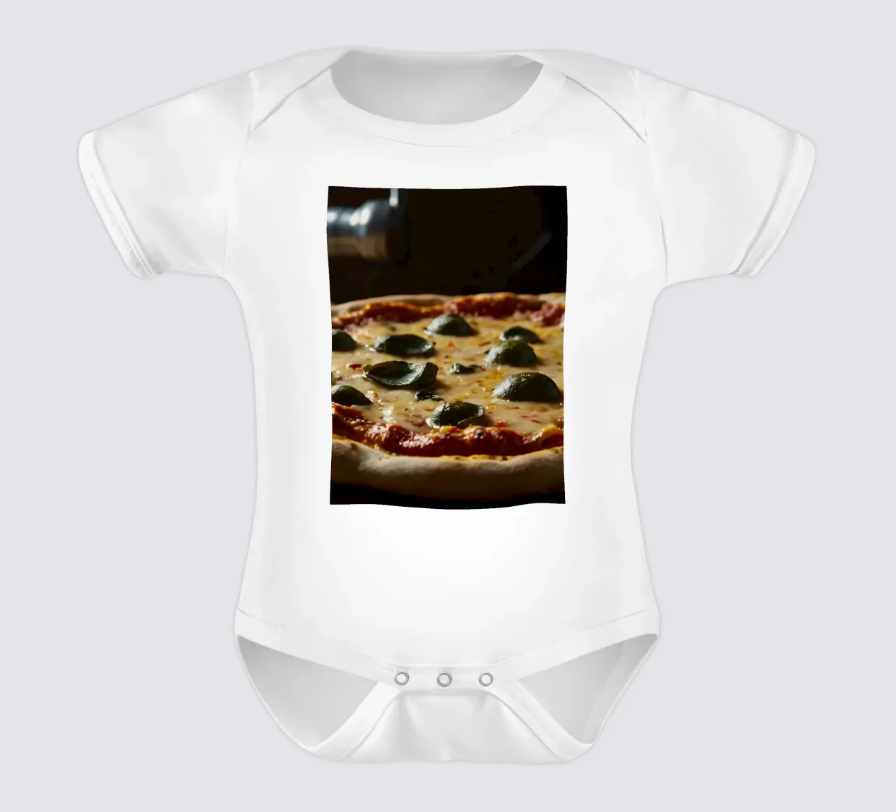 Deliziosa pizza fatta in casa condita con basilico fresco e mozzarelle body neonato maniche corte da DesignDoodle