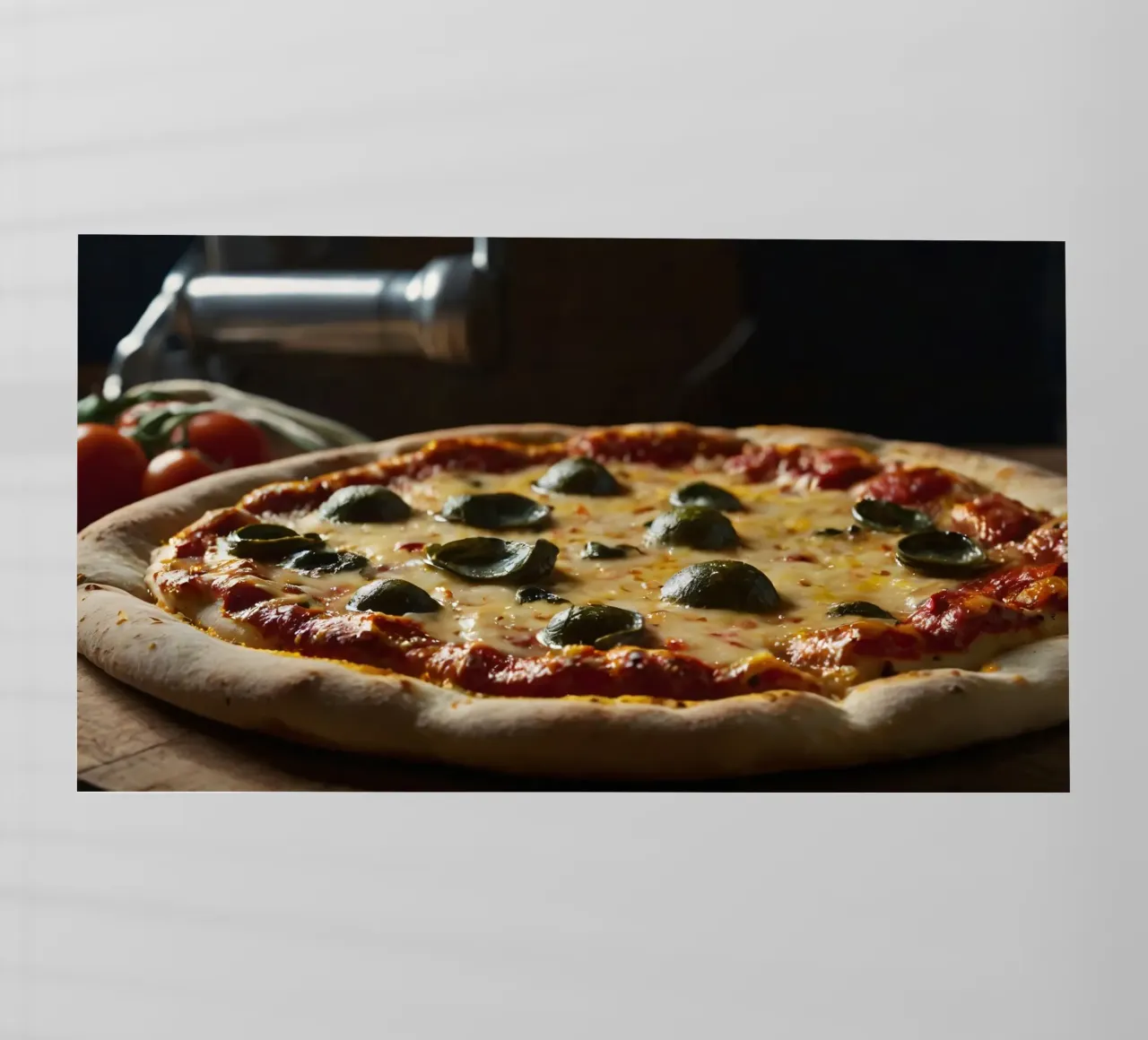 Deliziosa pizza fatta in casa condita con basilico fresco e mozzarelle pellicola backlit da DesignDoodle