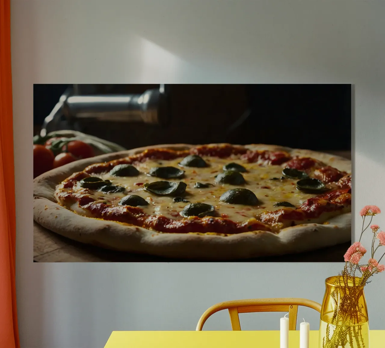 Deliziosa pizza fatta in casa condita con basilico fresco e mozzarelle plexiglass da DesignDoodle