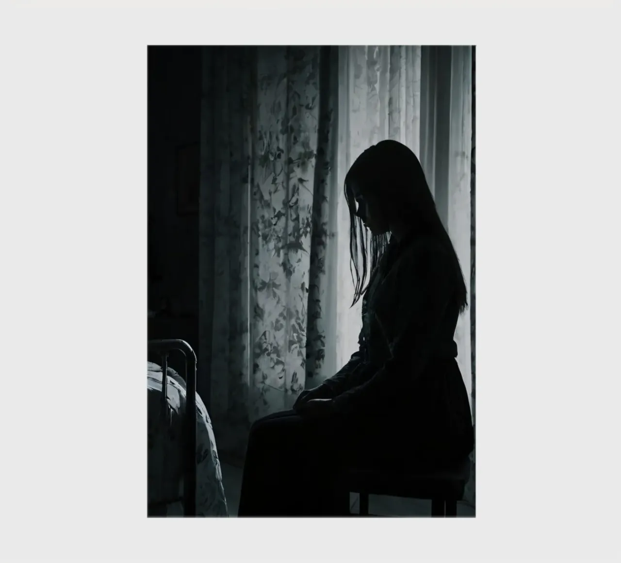 Una ragazza siede in silenzio in una stanza poco illuminata, contemplando la vita diario da DesignDoodle