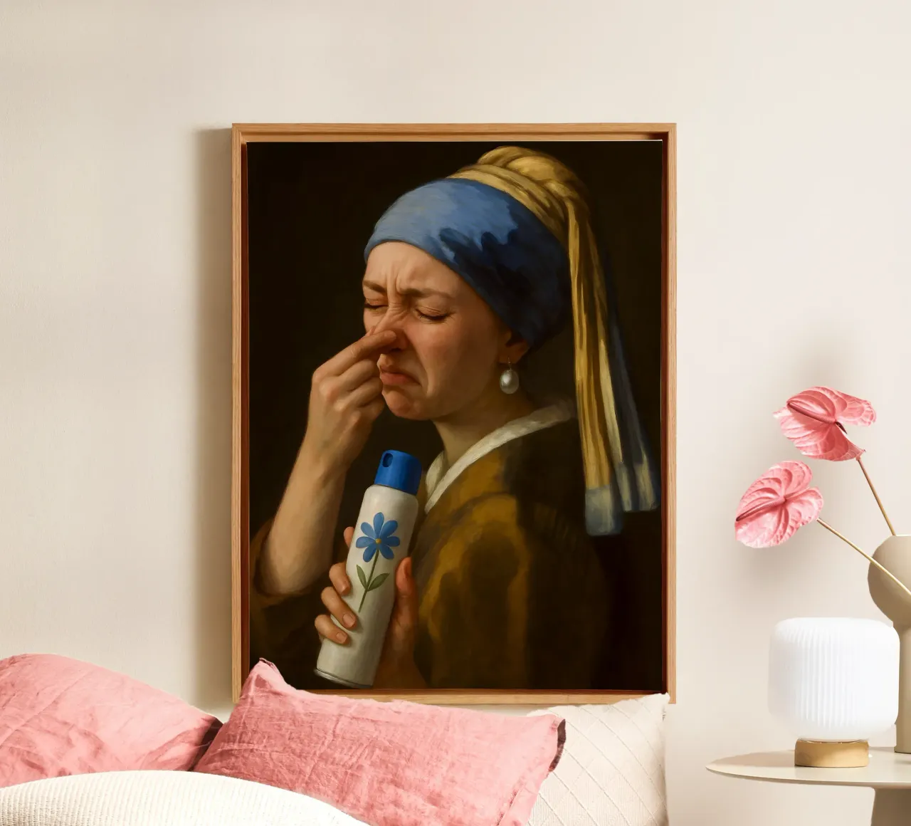 La ragazza con l'orecchino di perla Bagno WC tela con Cornice a cassetta da ARTOMATIC