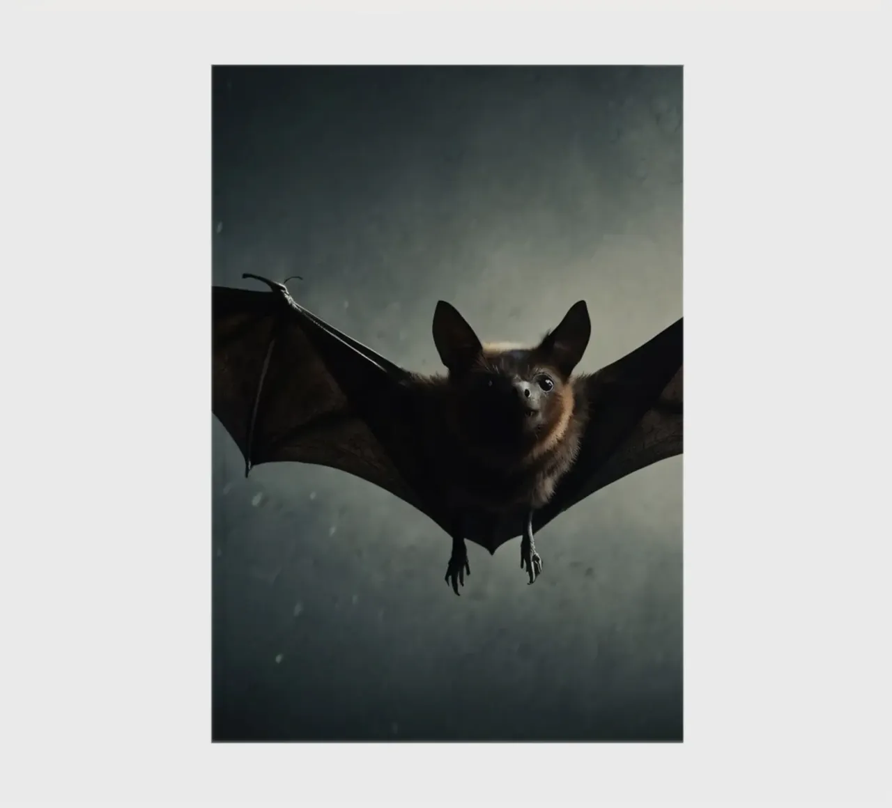 A bat flying in a dark cave with a dramatic backdrop, showca notebook by DesignDoodle
