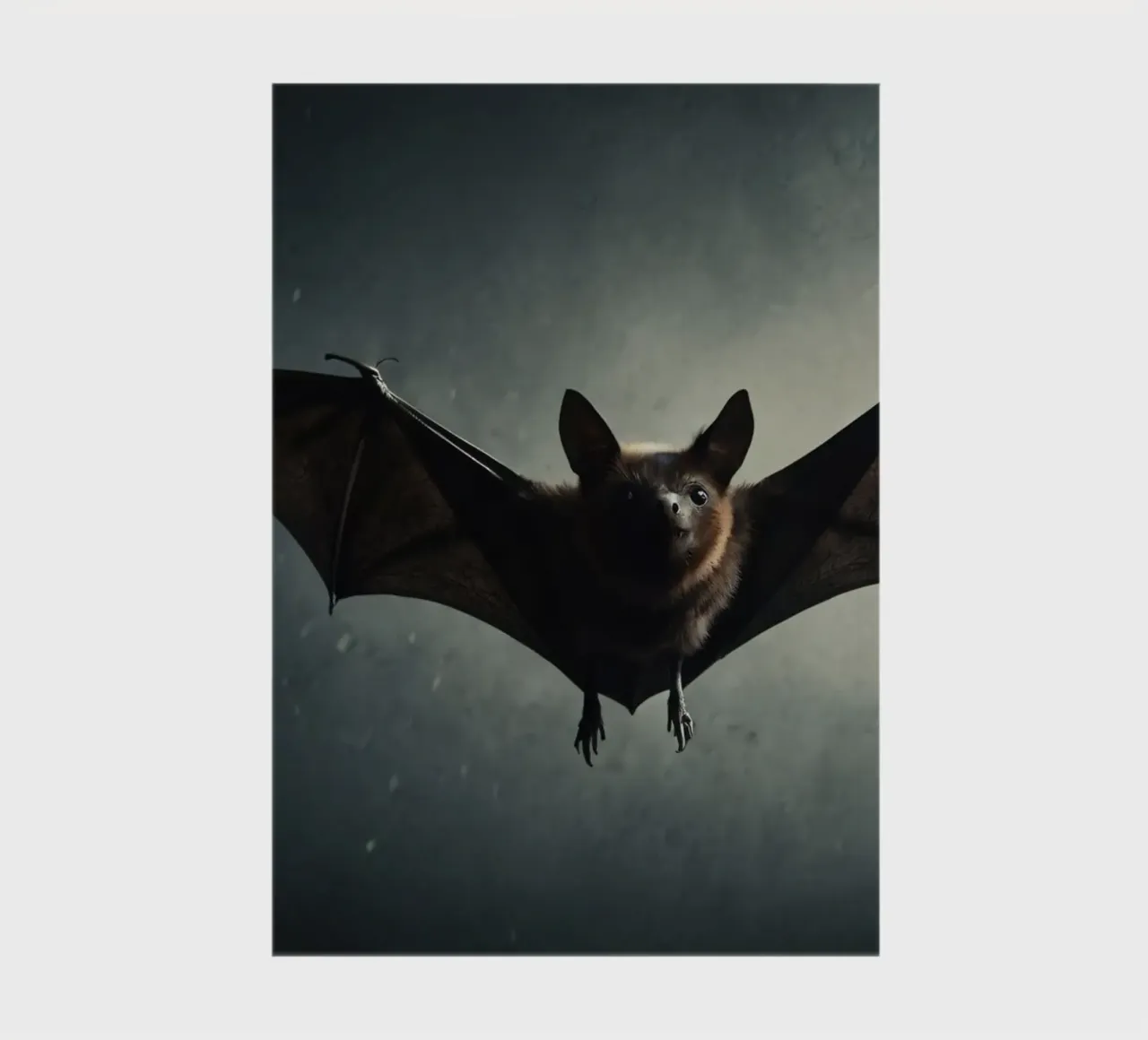 A bat flying in a dark cave with a dramatic backdrop, showca notebook by DesignDoodle