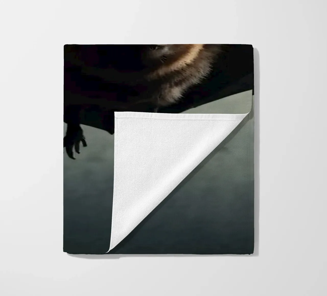 Un pipistrello che vola in una caverna buia con uno sfondo drammatico, mostra telo mare da DesignDoodle