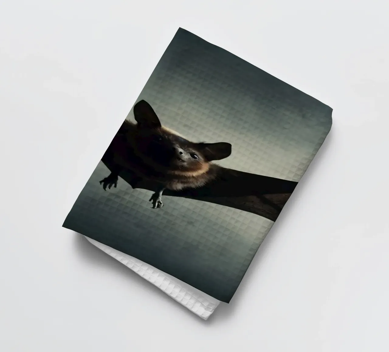 Une chauve-souris volant dans une grotte sombre avec un arrière-plan dramatique. torchon de DesignDoodle
