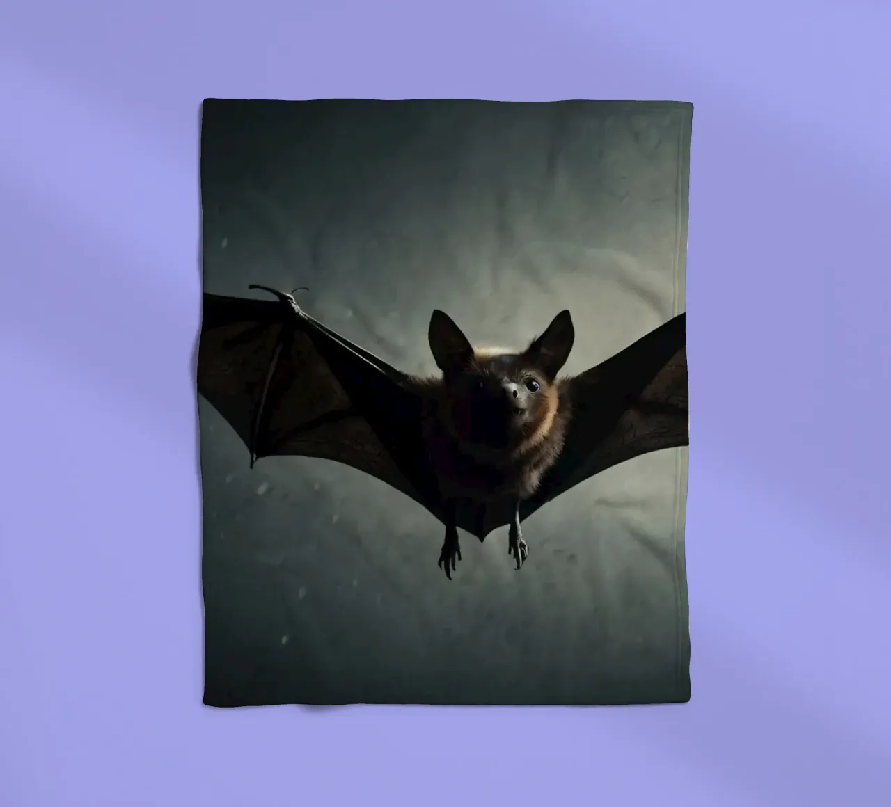 Un pipistrello che vola in una caverna buia con uno sfondo drammatico, mostra coperta in pile da DesignDoodle