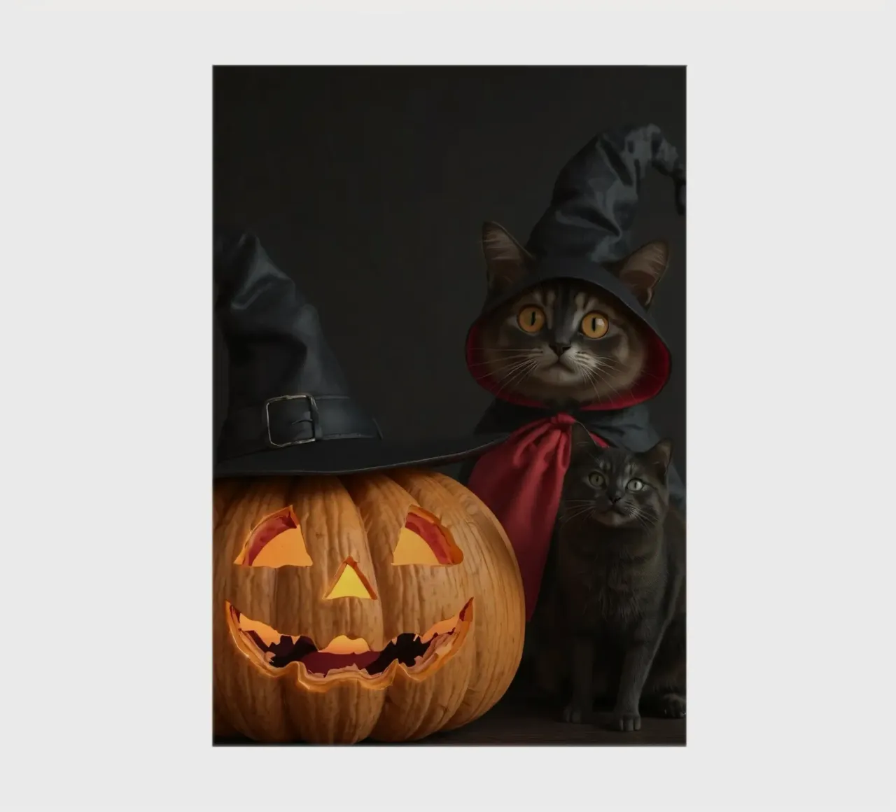 Cats in wizard hats pose beside a carved pumpkin notebook by DesignDoodle