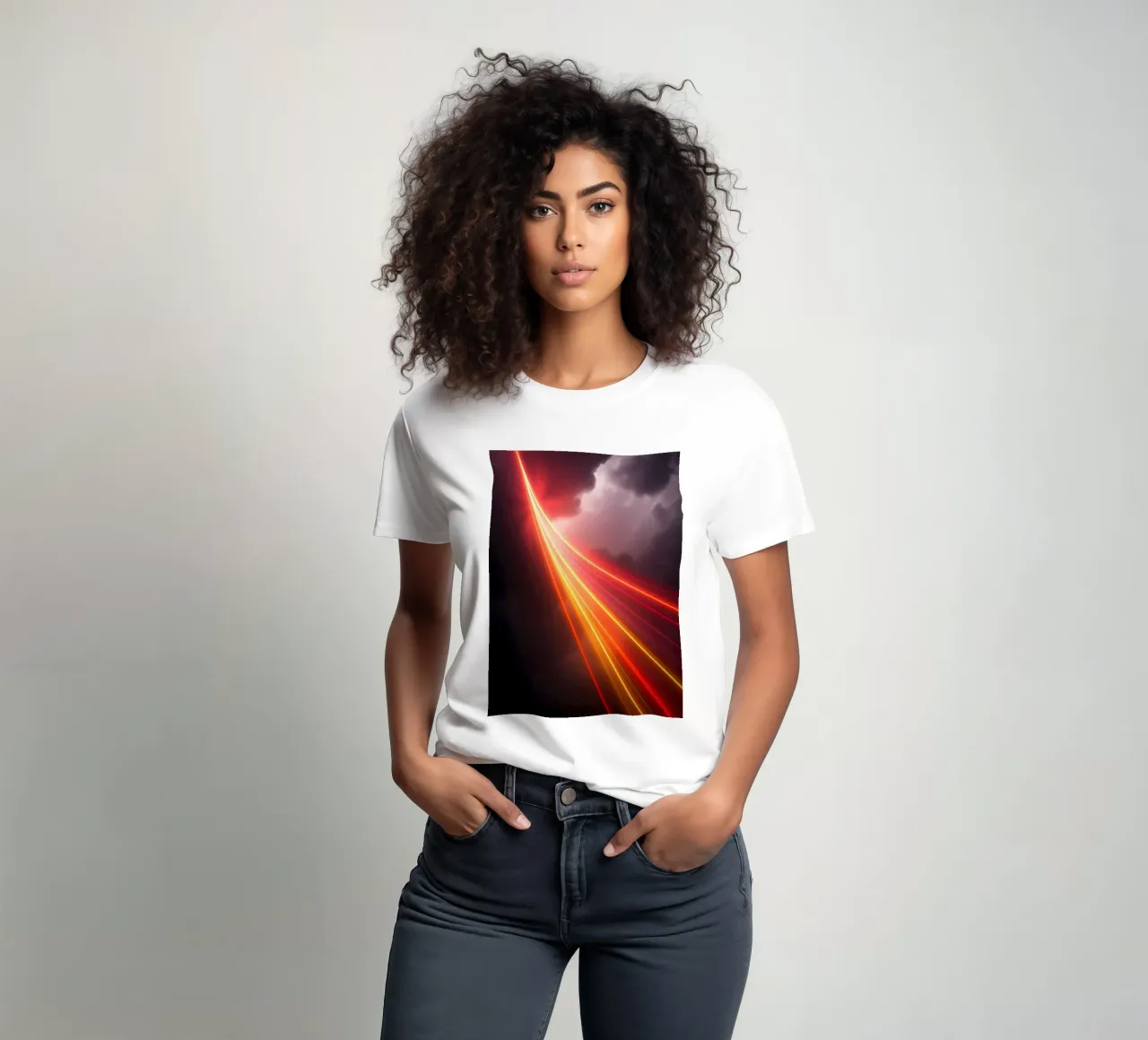 astratto con scie di luce dinamiche su un cielo scuro e tempestoso t-shirt da DesignDoodle
