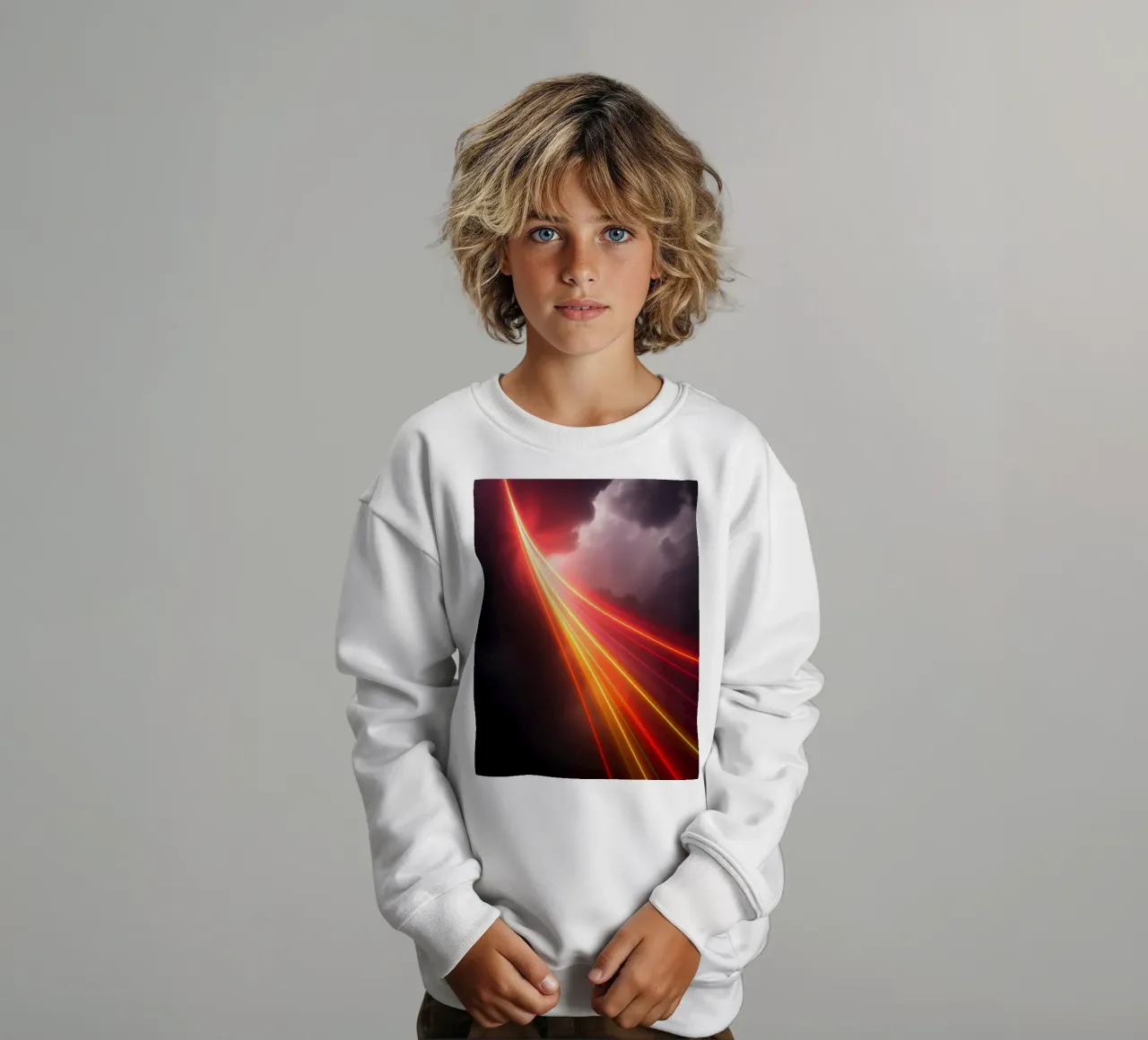 astratto con scie di luce dinamiche su un cielo scuro e tempestoso felpa bambino da DesignDoodle